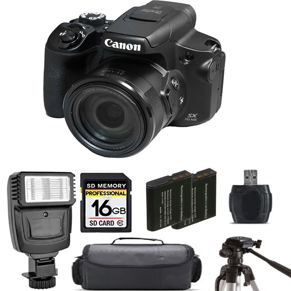 PowerShot SX70 HS Digital Camera + Extra Bat + Flash - 16GB Kit *FREE SHIPPING*
