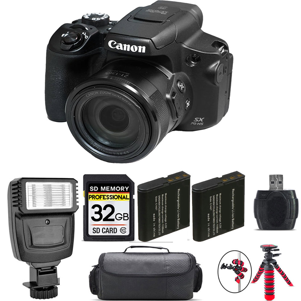 PowerShot SX70 HS Digital Camera + Extra Bat + Flash - 32GB Kit *FREE  SHIPPING*