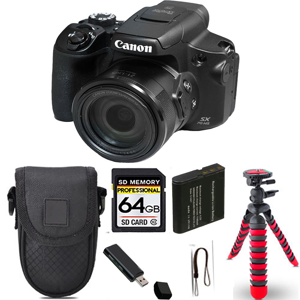 PowerShot SX70 HS Digital Camera + Spider Tripod + Case - 64GB Kit *FREE SHIPPING*