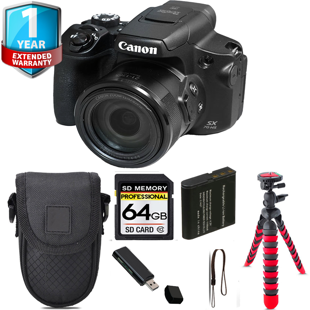 PowerShot SX70 HS Digital Camera + Tripod + 1 Year Extended Warranty - 64GB Kit *FREE SHIPPING*