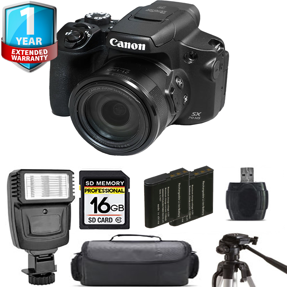 PowerShot SX70 HS Digital Camera + Extra Battery + Flash + 1 Year Extended Warranty *FREE SHIPPING*