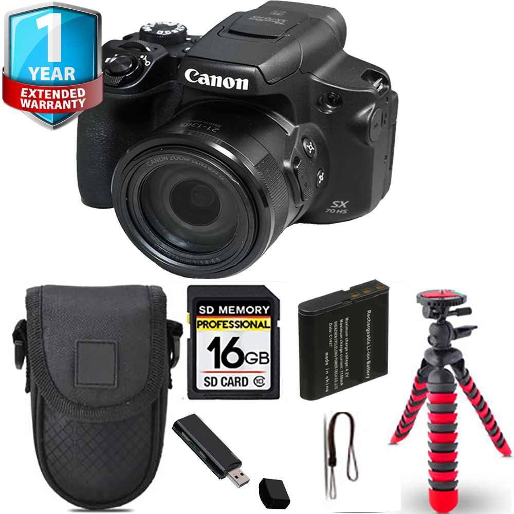PowerShot SX70 HS Digital Camera + Spider Tripod + Case + 1 Year Extended Warranty *FREE SHIPPING*