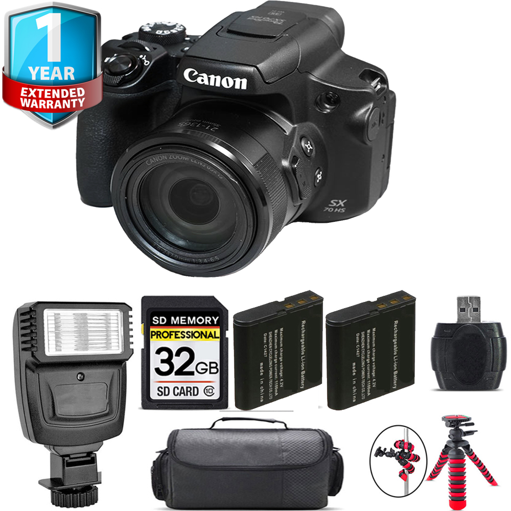 PowerShot SX70 HS Digital Camera + Extra Battery + 1 Year Extended Warranty + 32GB *FREE SHIPPING*