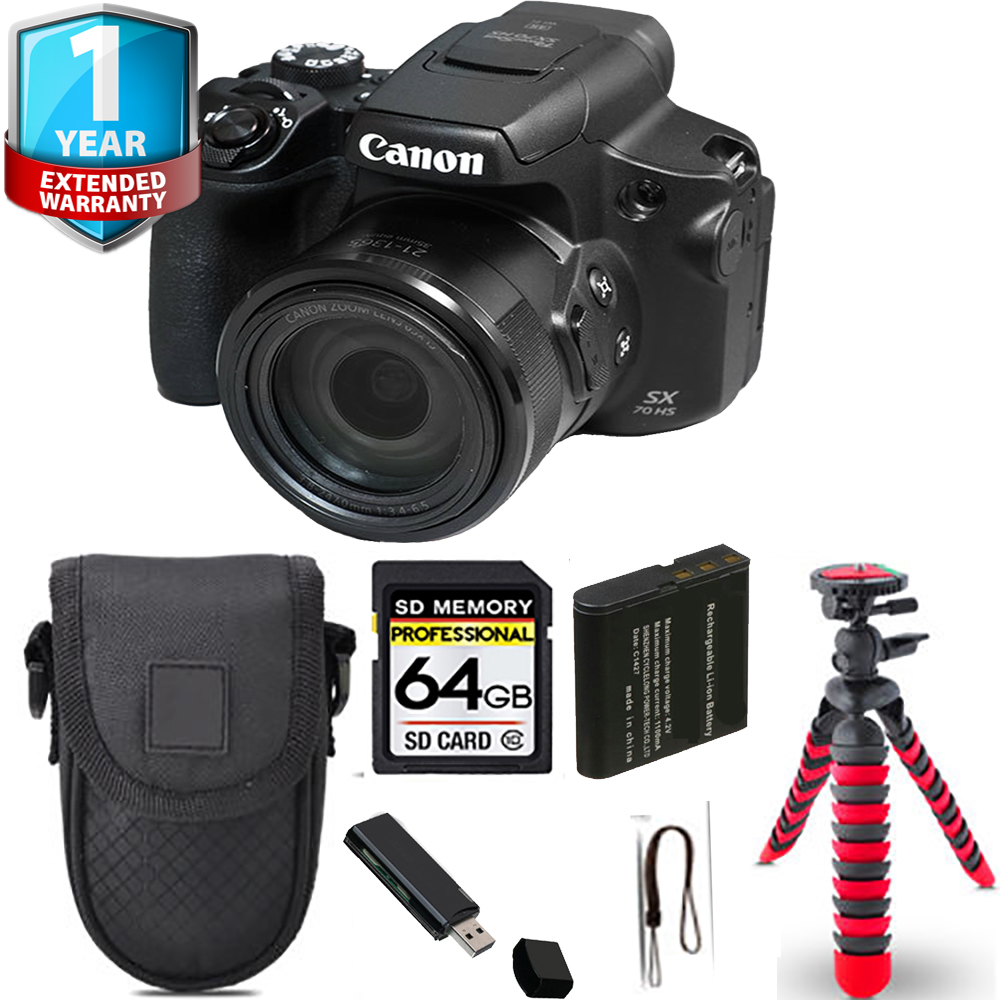 PowerShot SX70 HS Digital Camera + Spider Tripod + 1 Year Extended Warranty - 64GB *FREE SHIPPING*