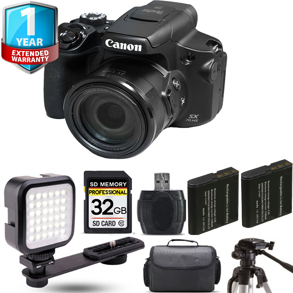 PowerShot SX70 HS Digital Camera + Extra Battery + LED + 1 Year Extended Warranty *FREE SHIPPING*