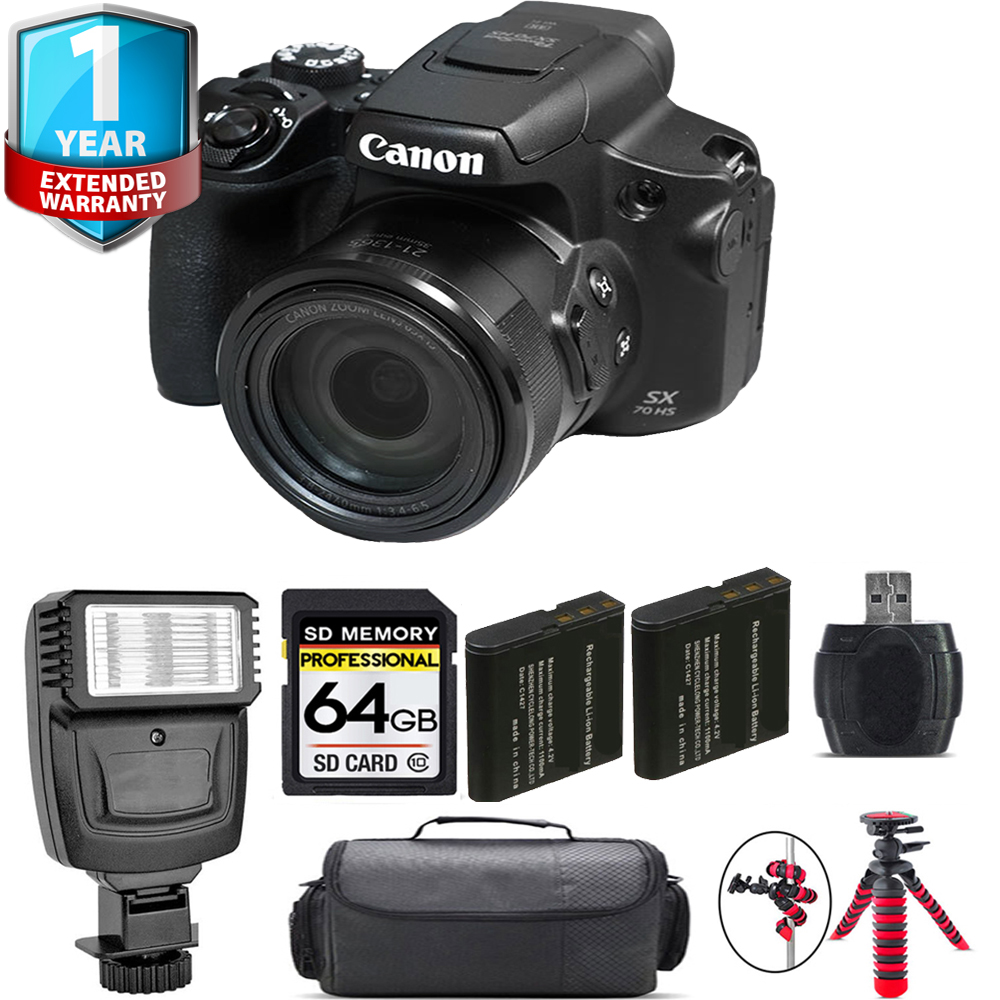 PowerShot SX70 HS Digital Camera + 1 Year Extended Warranty + Flash - 64GB Kit *FREE SHIPPING*
