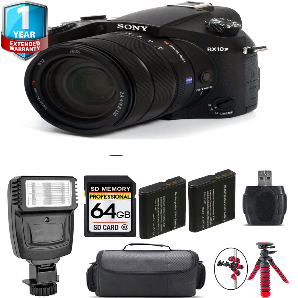 Cyber-shot DSC-RX10 IV Digital Camera + 1 Year Extended Warranty + Flash - 64GB Kit *FREE SHIPPING*