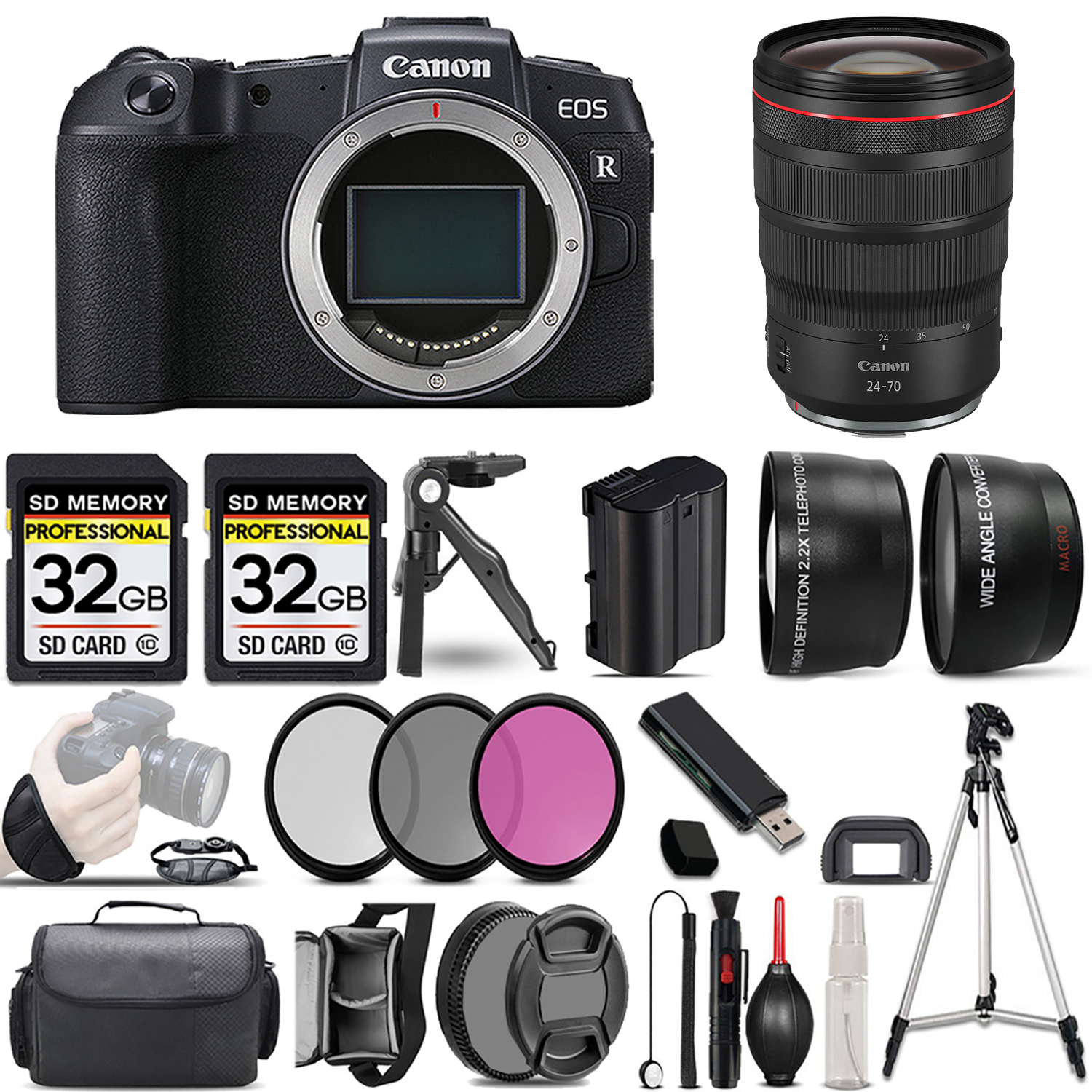 EOS RP Mirrorless Camera + 24-70mm f/2.8 L IS USM Lens + 3 Piece Filter Set + 64GB *FREE SHIPPING*