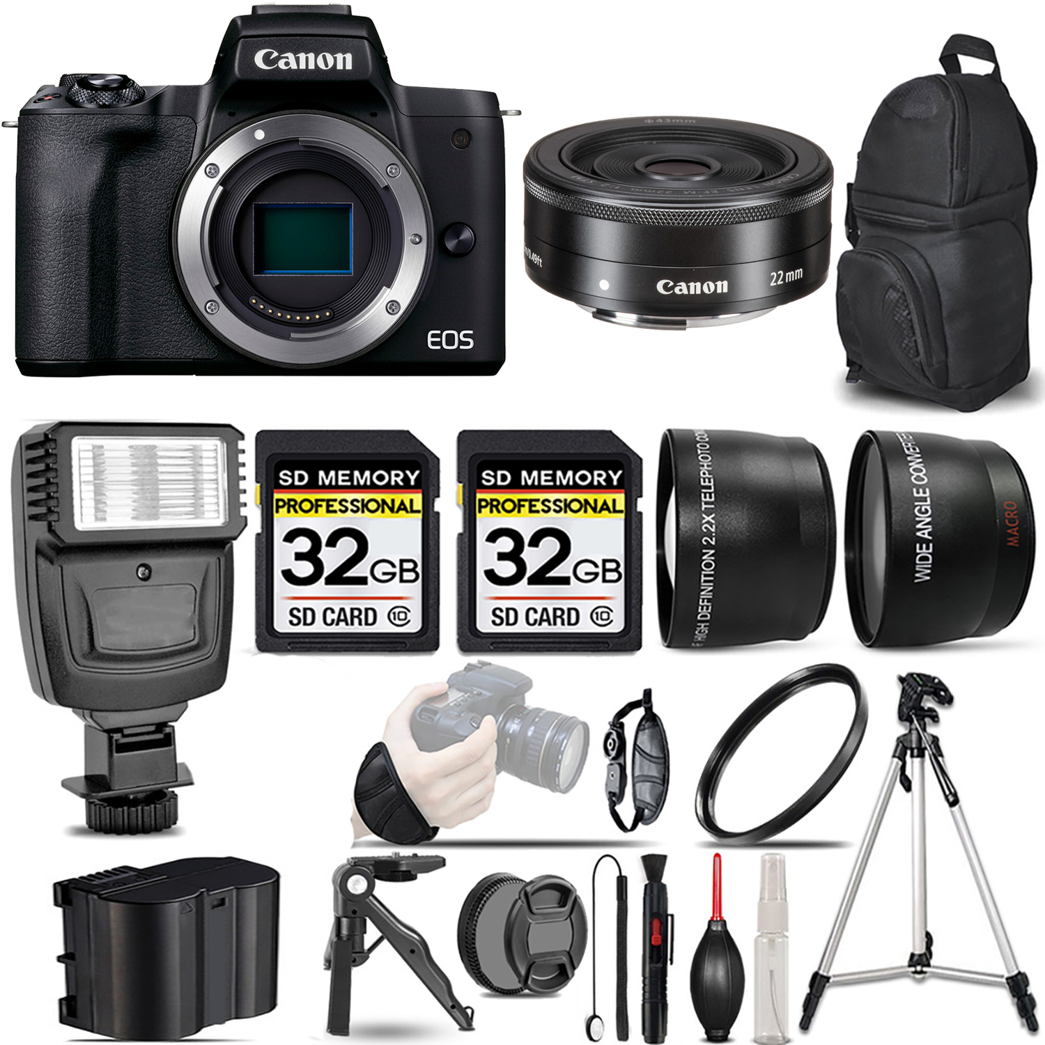 EOS EOS M50 Mark II Camera (Black) + 22mm f/2 STM Lens + Flash + 64GB - Kit *FREE SHIPPING*