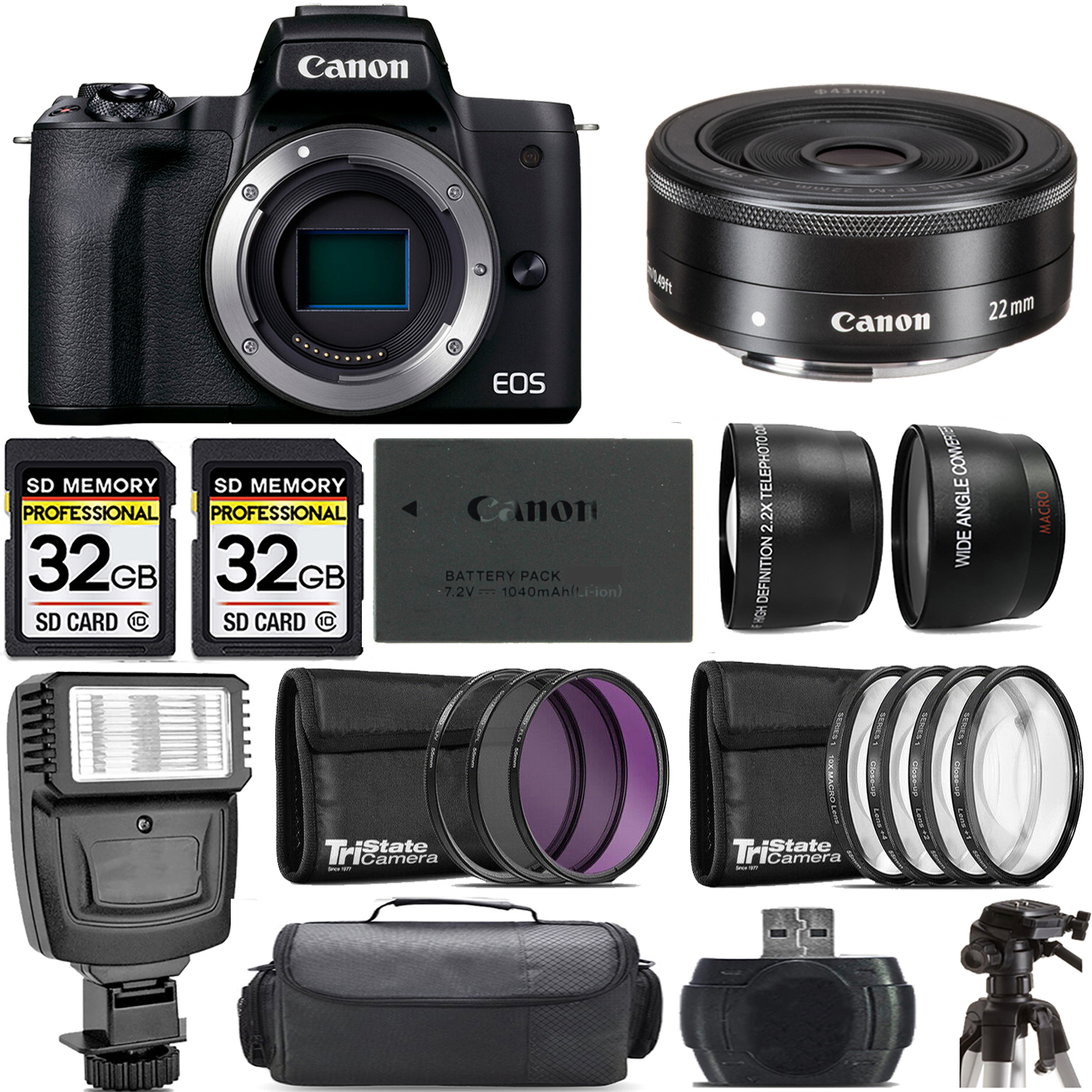 EOS EOS M50 Mark II Camera (Black) + 22mm f/2 STM Lens + Flash - Kit *FREE SHIPPING*