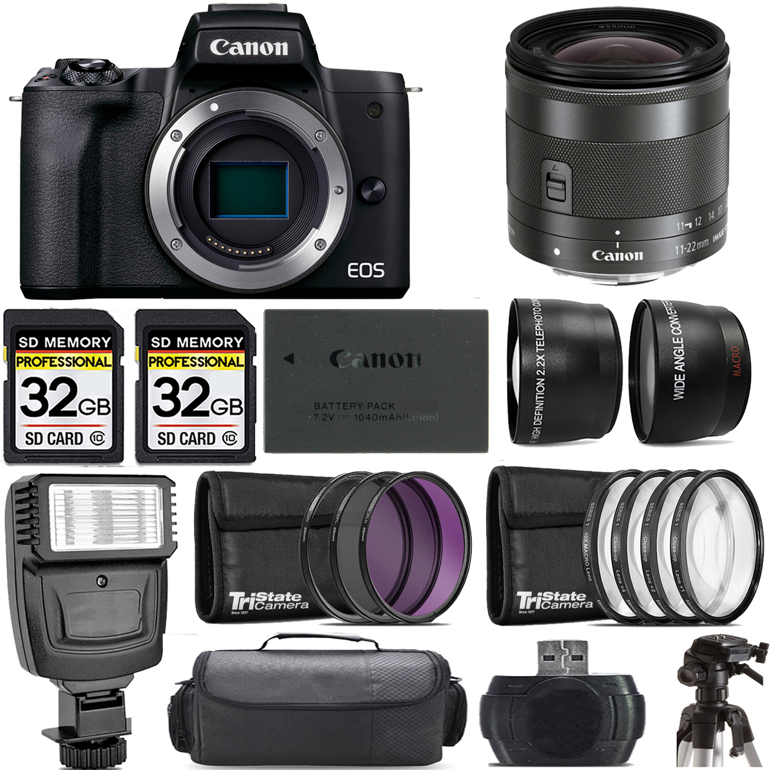 EOS M50 Mark II Camera (Black) +11-22mm f/4-5.6 IS STM Lens +Flash- Kit *FREE SHIPPING*