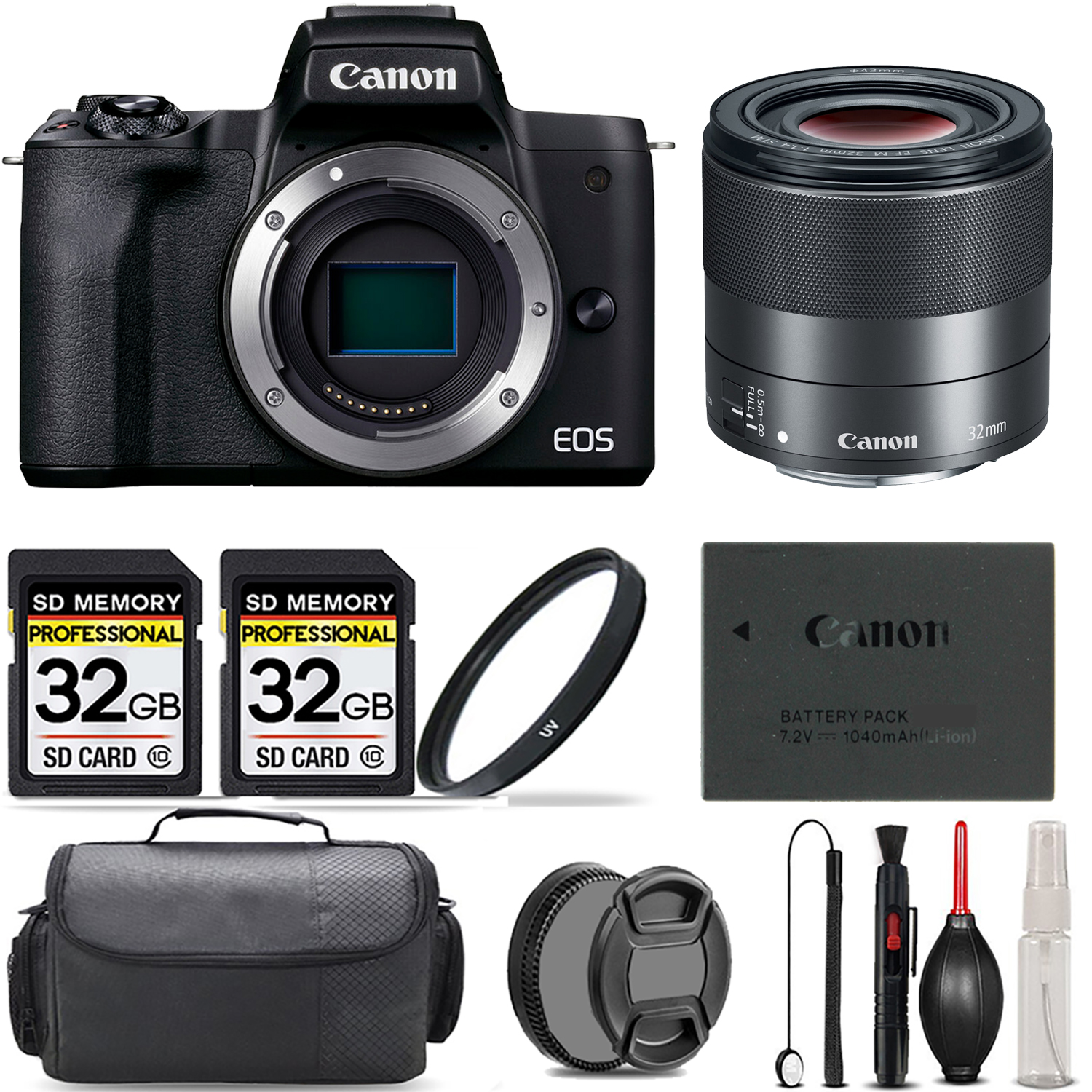 EOS M50 Mark II (Black) + 32mm f/1.4 STM Lens + UV Filter + 64GB - Mega Kit *FREE SHIPPING*