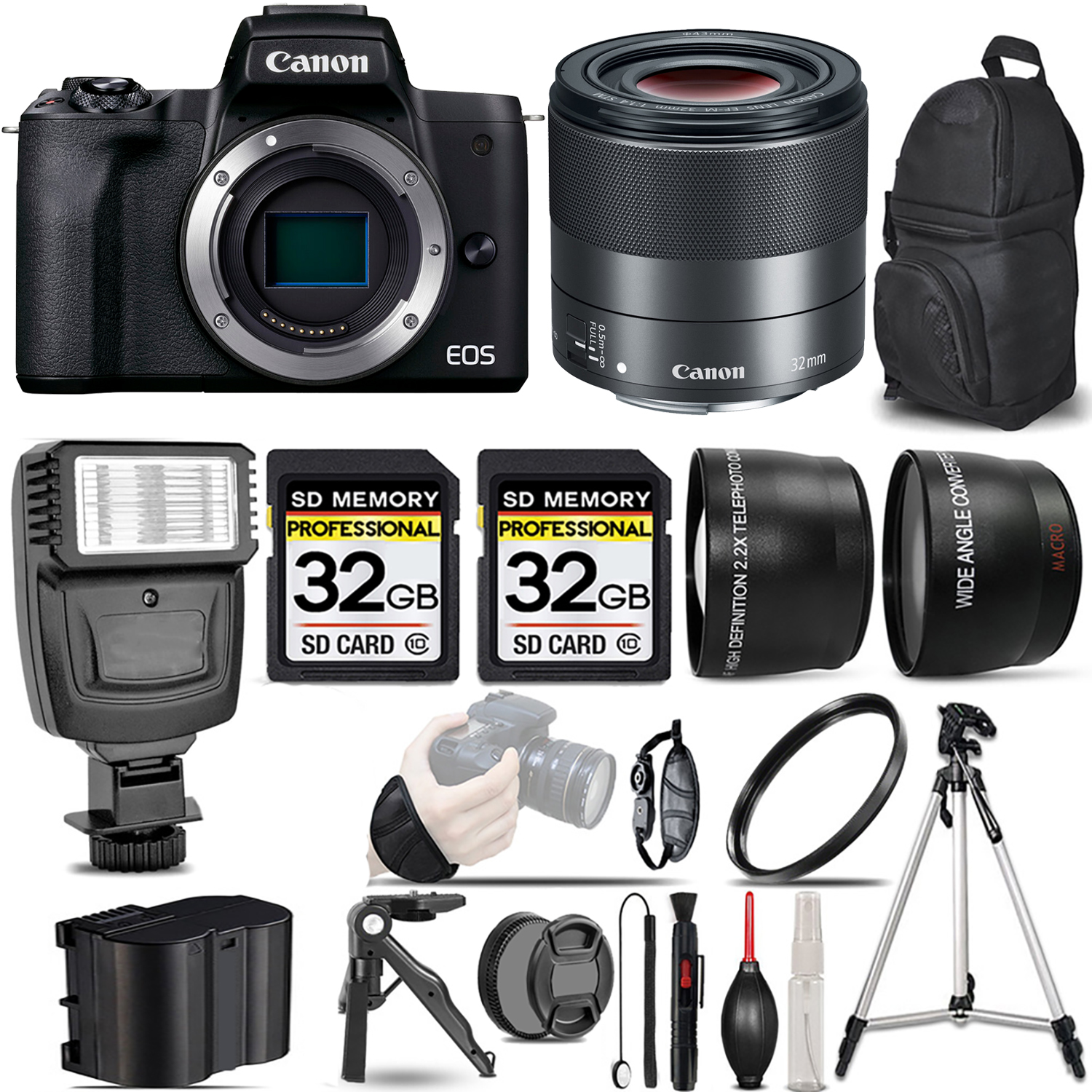 EOS EOS M50 Mark II Camera (Black) + 32mm f/1.4 STM Lens + Flash + 64GB - Kit *FREE SHIPPING*