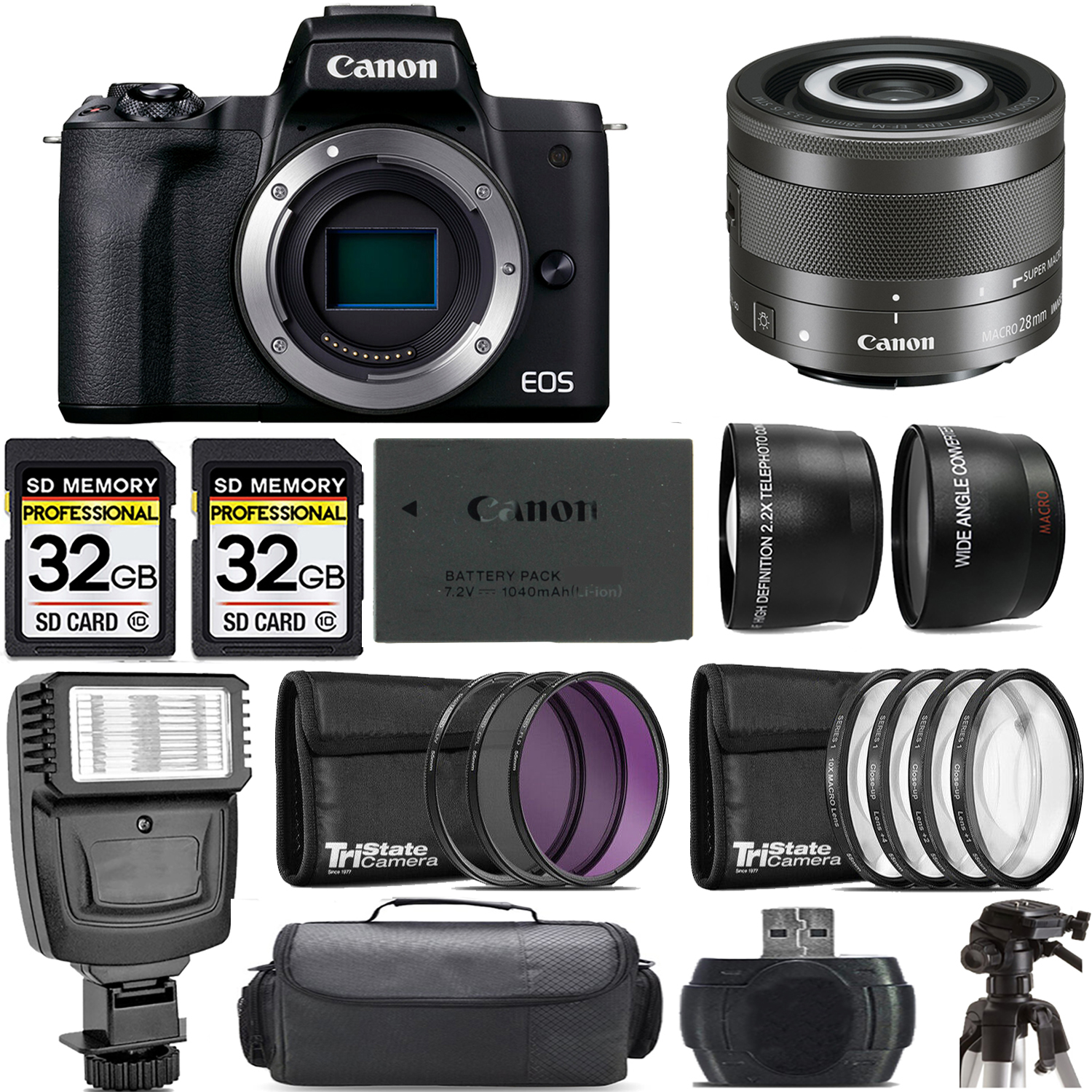 EOS EOS M50 Mark II Camera (Black) + 28mm f/3.5 Macro IS STM Lens + Flash - Kit *FREE SHIPPING*