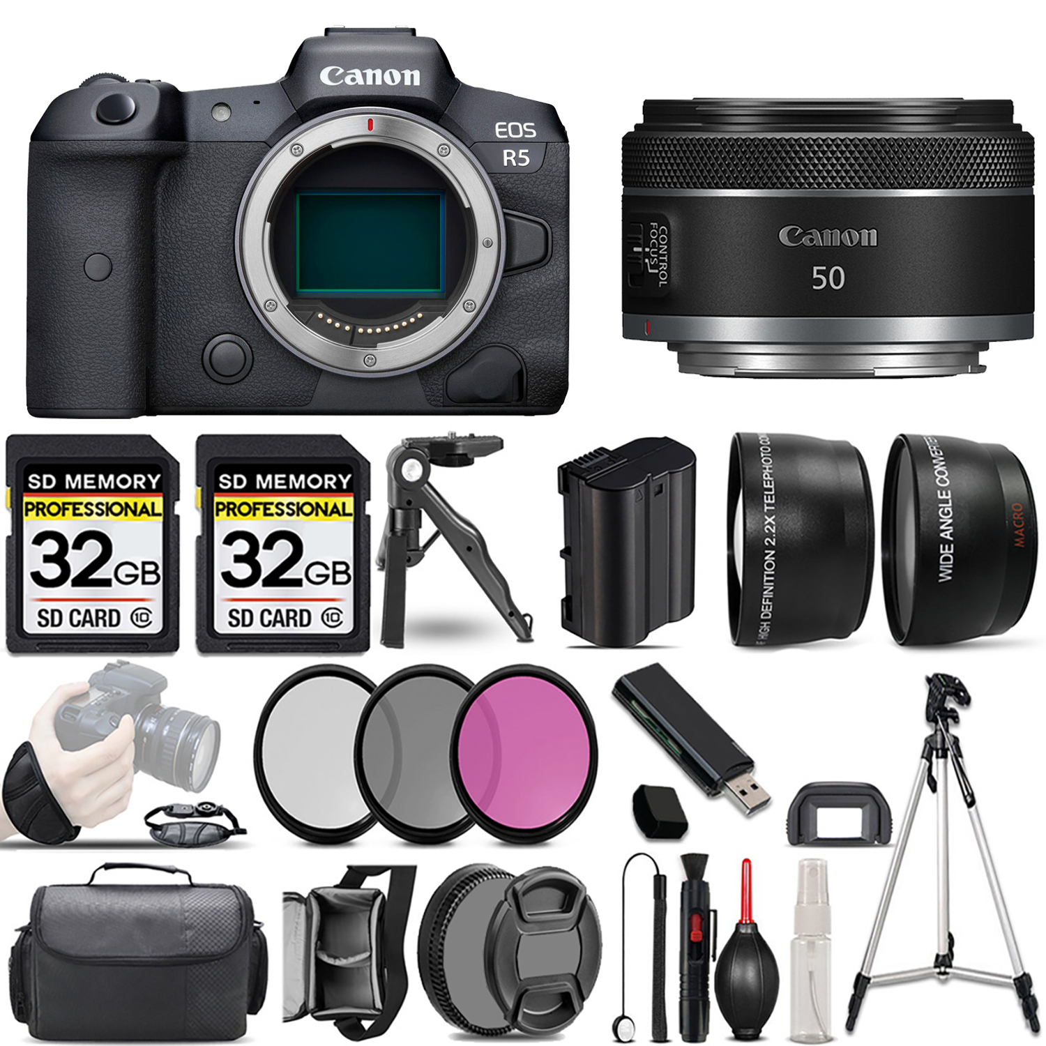 EOS R5 Mirrorless Camera + 50mm f/1.8 STM Lens + 3 Piece Filter Set + 64GB *FREE SHIPPING*