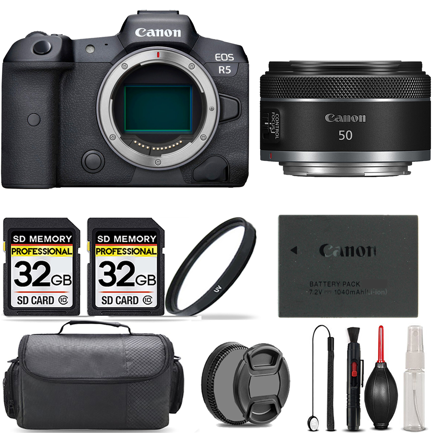 EOS R5 Mirrorless Camera + 50mm STM Lens + UV Filter + 64GB + Bag & More! *FREE SHIPPING*