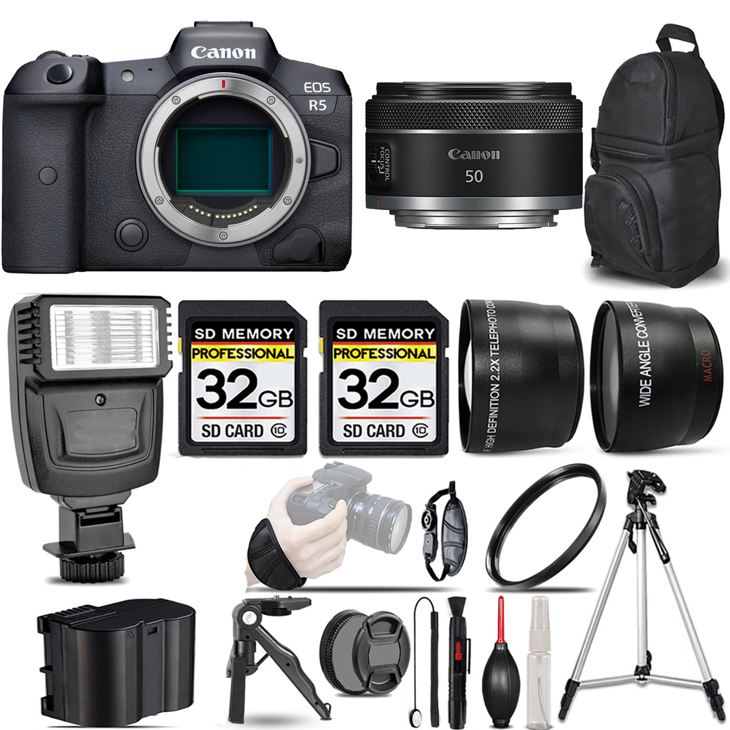 EOS R5 Mirrorless Camera + 50mm f/1.8 STM Lens + Flash + 64GB - Kit *FREE SHIPPING*