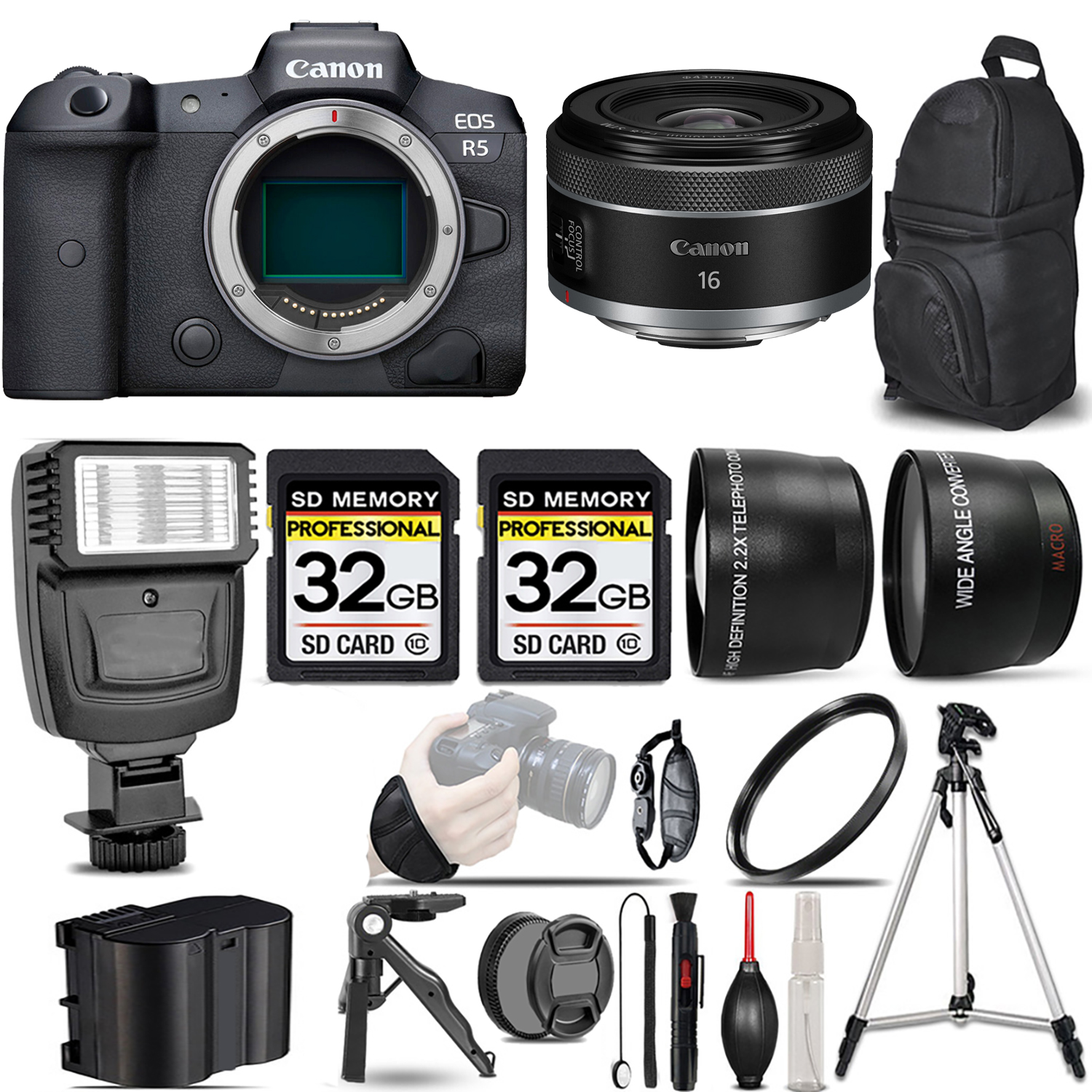 EOS R5 Mirrorless Camera + 16mm f/2.8 STM Lens + Flash + 64GB - Kit *FREE SHIPPING*