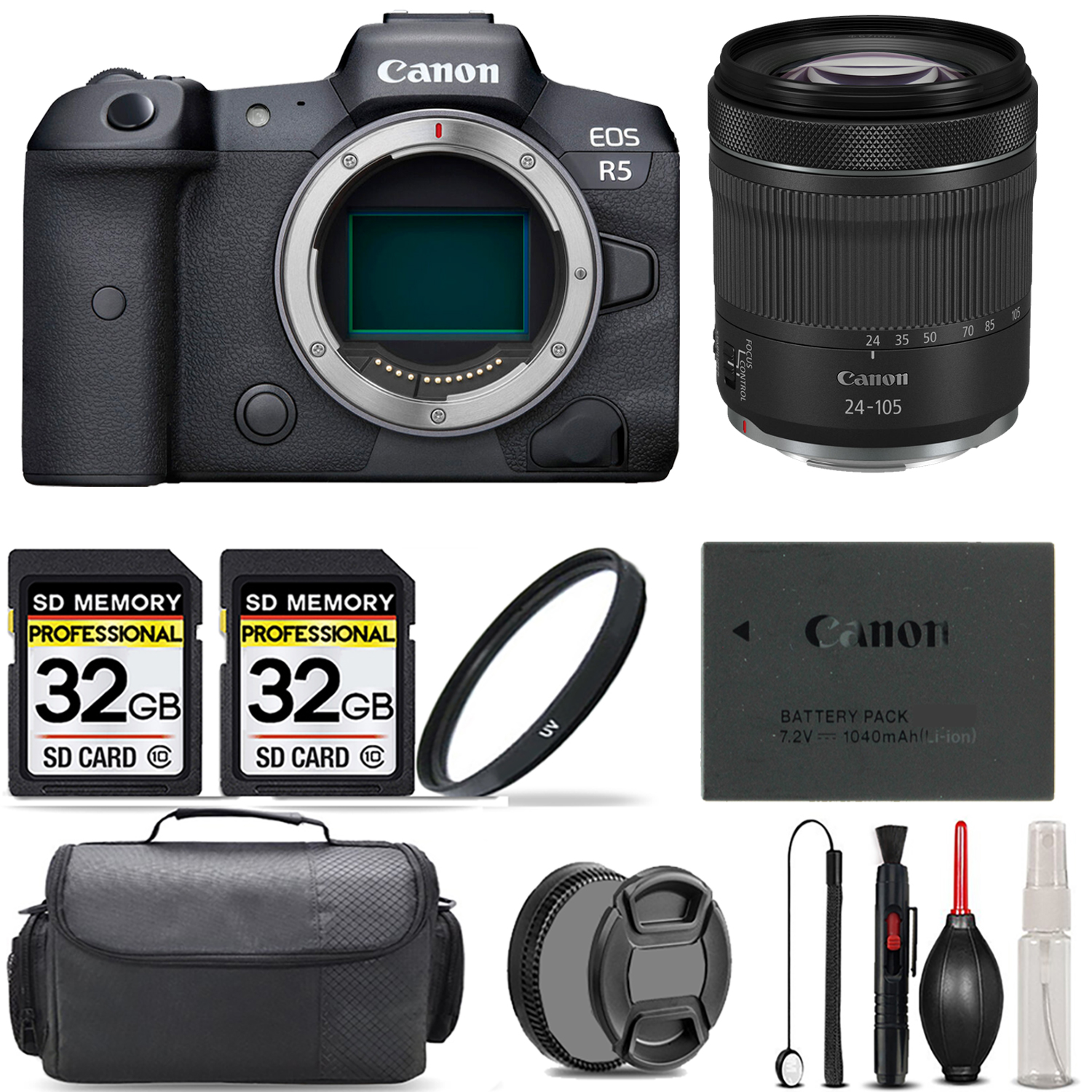 EOS R5 Camera + 24-105mm IS STM Lens + UV Filter + 64GB + Bag & More! *FREE SHIPPING*
