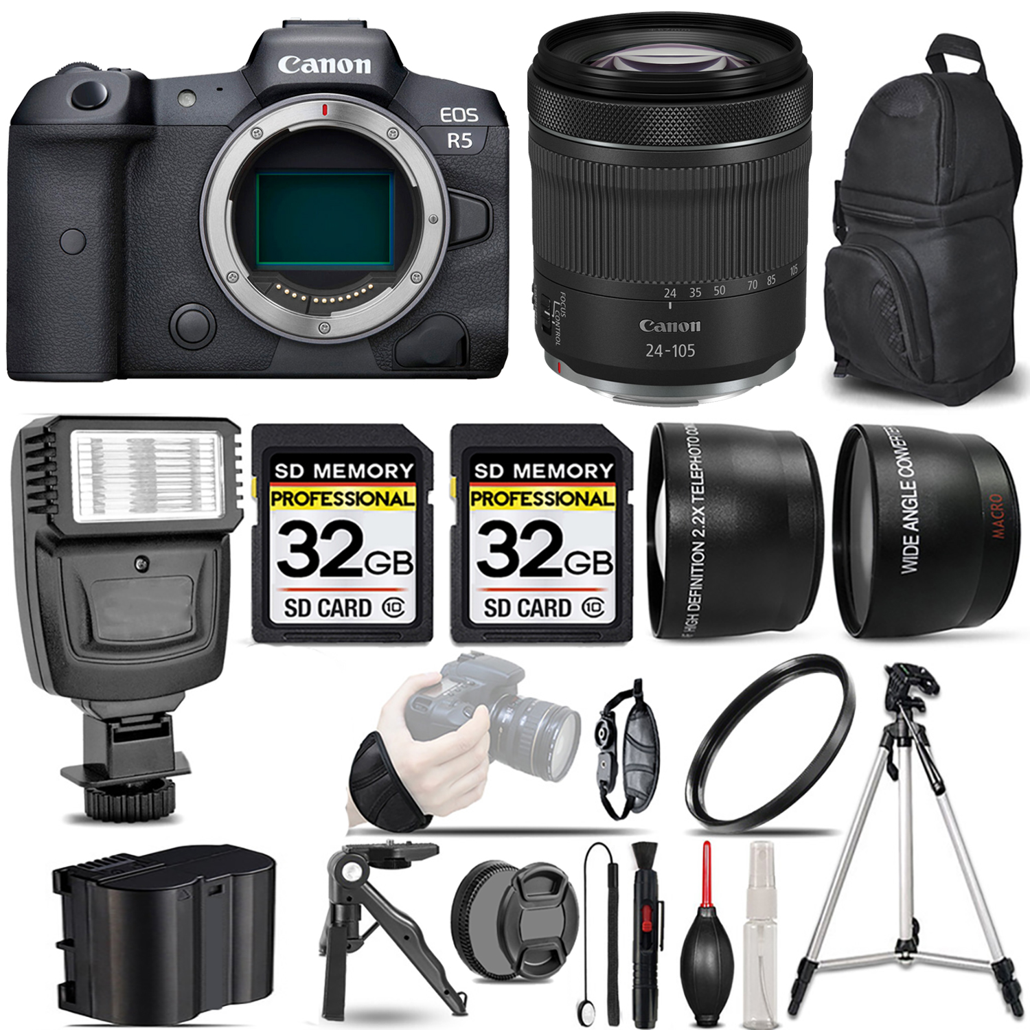 EOS R5 Mirrorless Camera + 24-105mm f/4-7.1 IS STM Lens + Flash + 64GB - Kit *FREE SHIPPING*