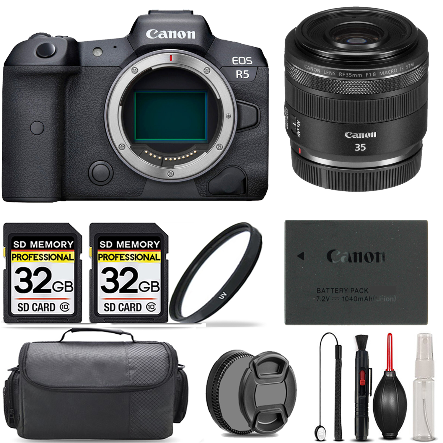 EOS R5 Mirrorless Camera + 35mm STM Lens + UV Filter + 64GB + Bag & More! *FREE SHIPPING*