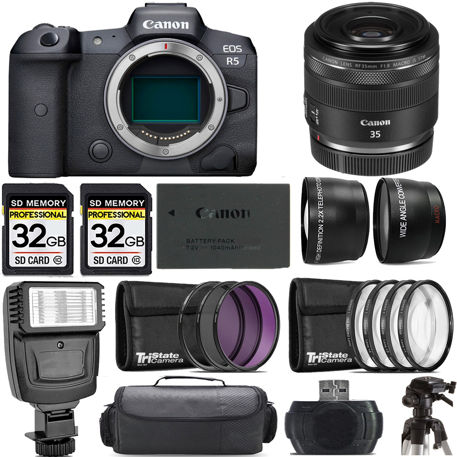 EOS R5 Mirrorless Camera + 35mm f/1.8 IS Macro STM Lens + Flash - Kit *FREE SHIPPING*