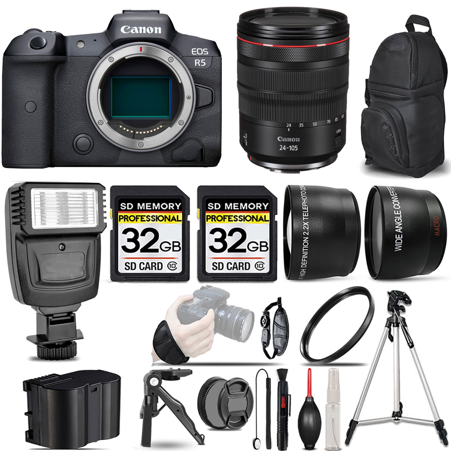 EOS R5 Mirrorless Camera + 24-105mm f/4 L IS USM Lens + Flash + 64GB - Kit *FREE SHIPPING*