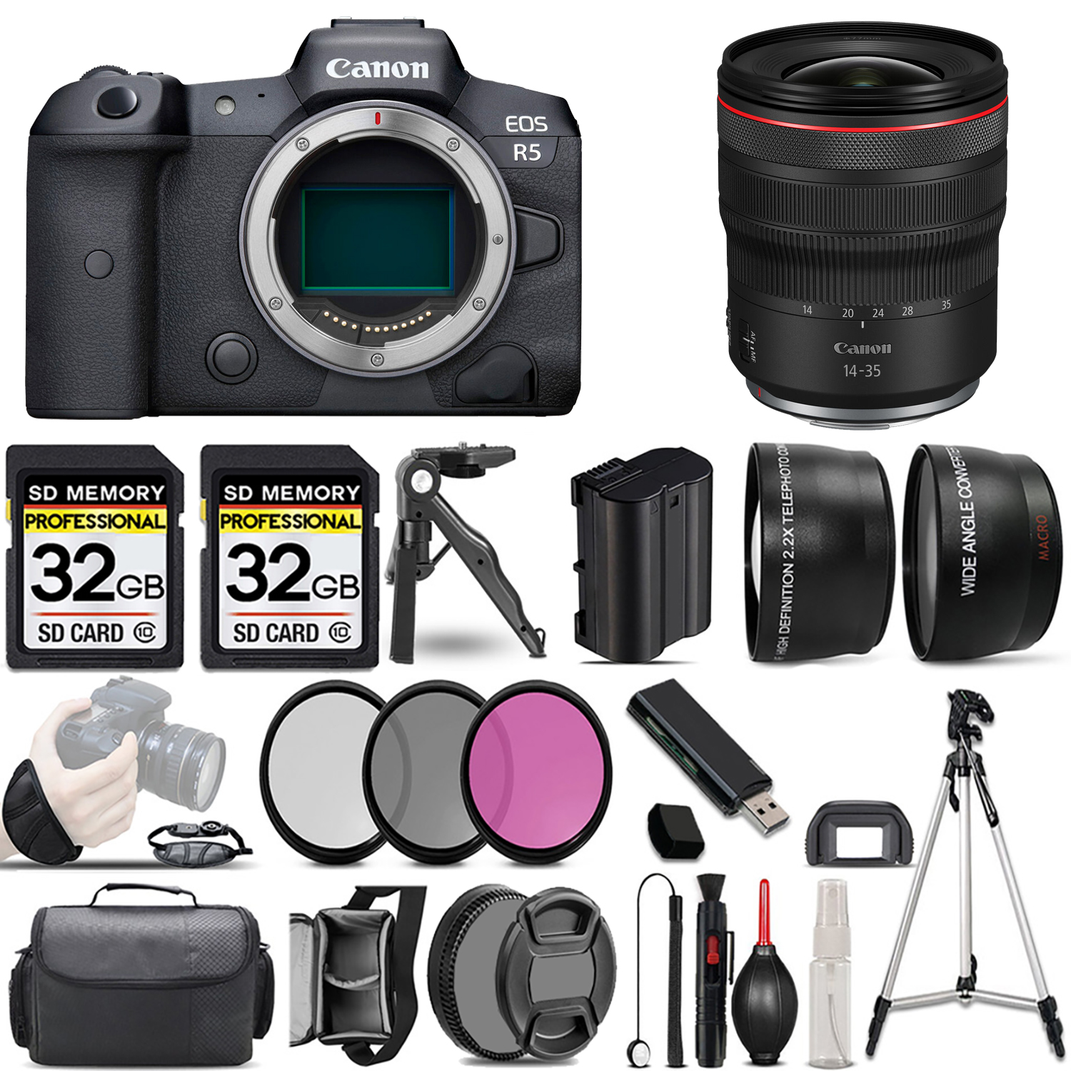 EOS R5 Mirrorless Camera + 14- 35mm f/4 L IS USM Lens + 3 Piece Filter Set + 64GB *FREE SHIPPING*