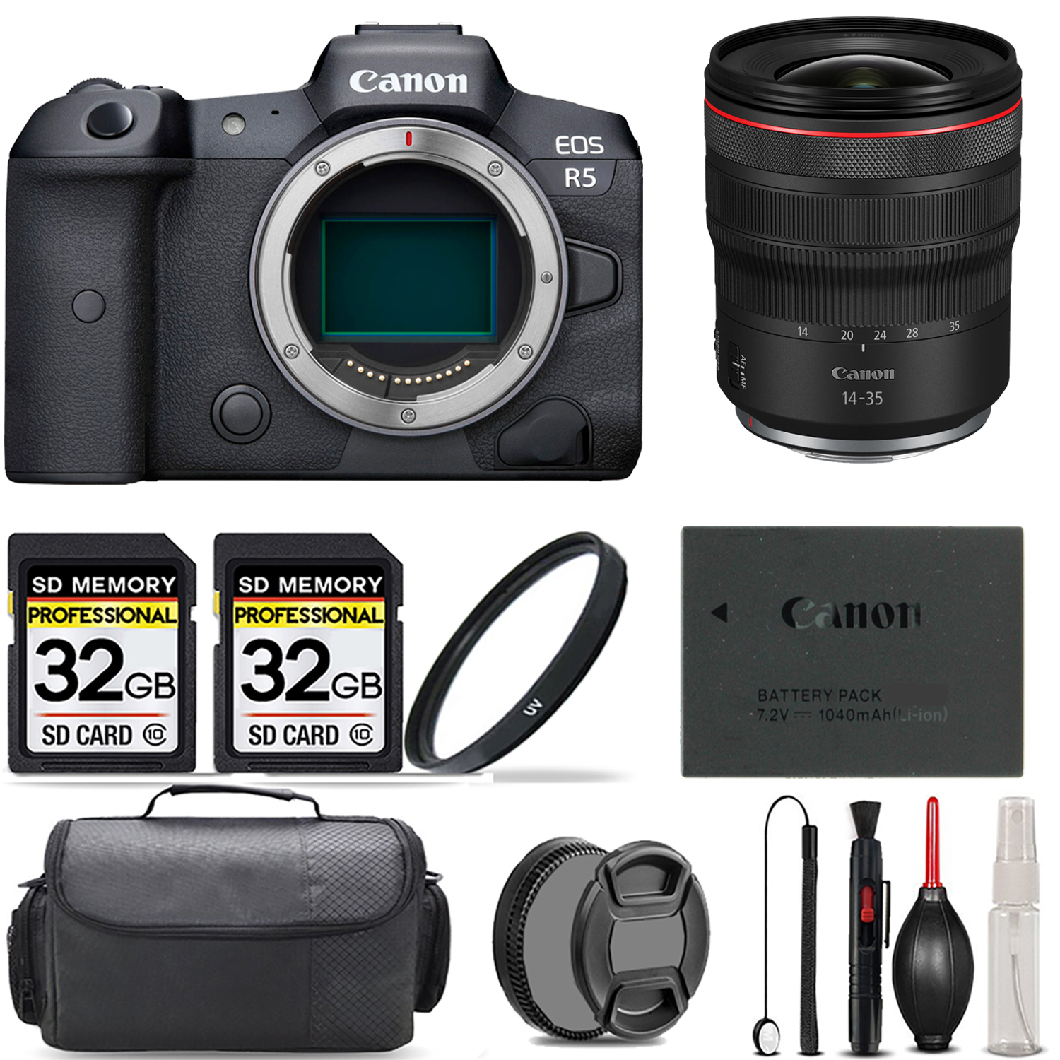 EOS R5 Camera + 14- 35mm L IS USM Lens + UV Filter + 64GB + Bag & More! *FREE SHIPPING*