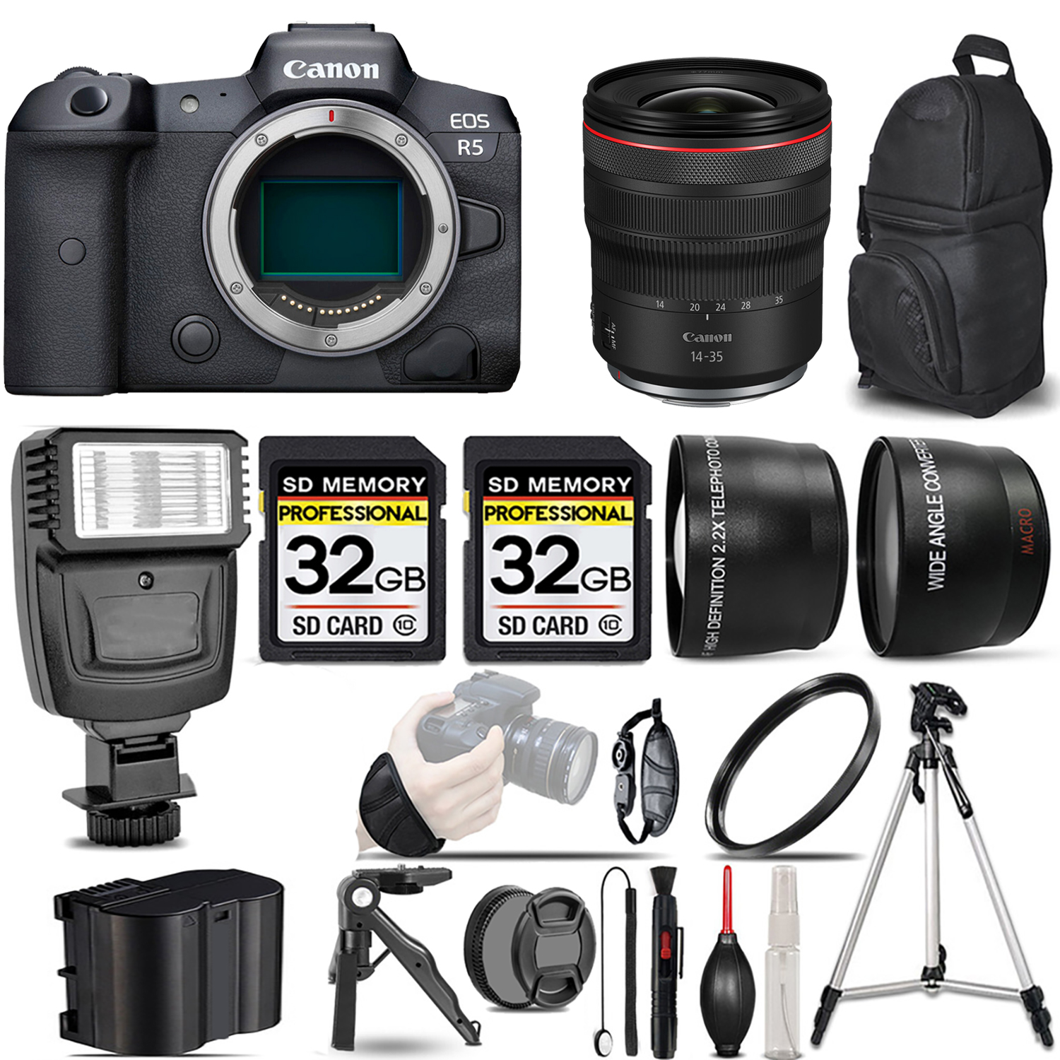 EOS R5 Mirrorless Camera + 14- 35mm f/4 L IS USM Lens + Flash + 64GB - Kit *FREE SHIPPING*
