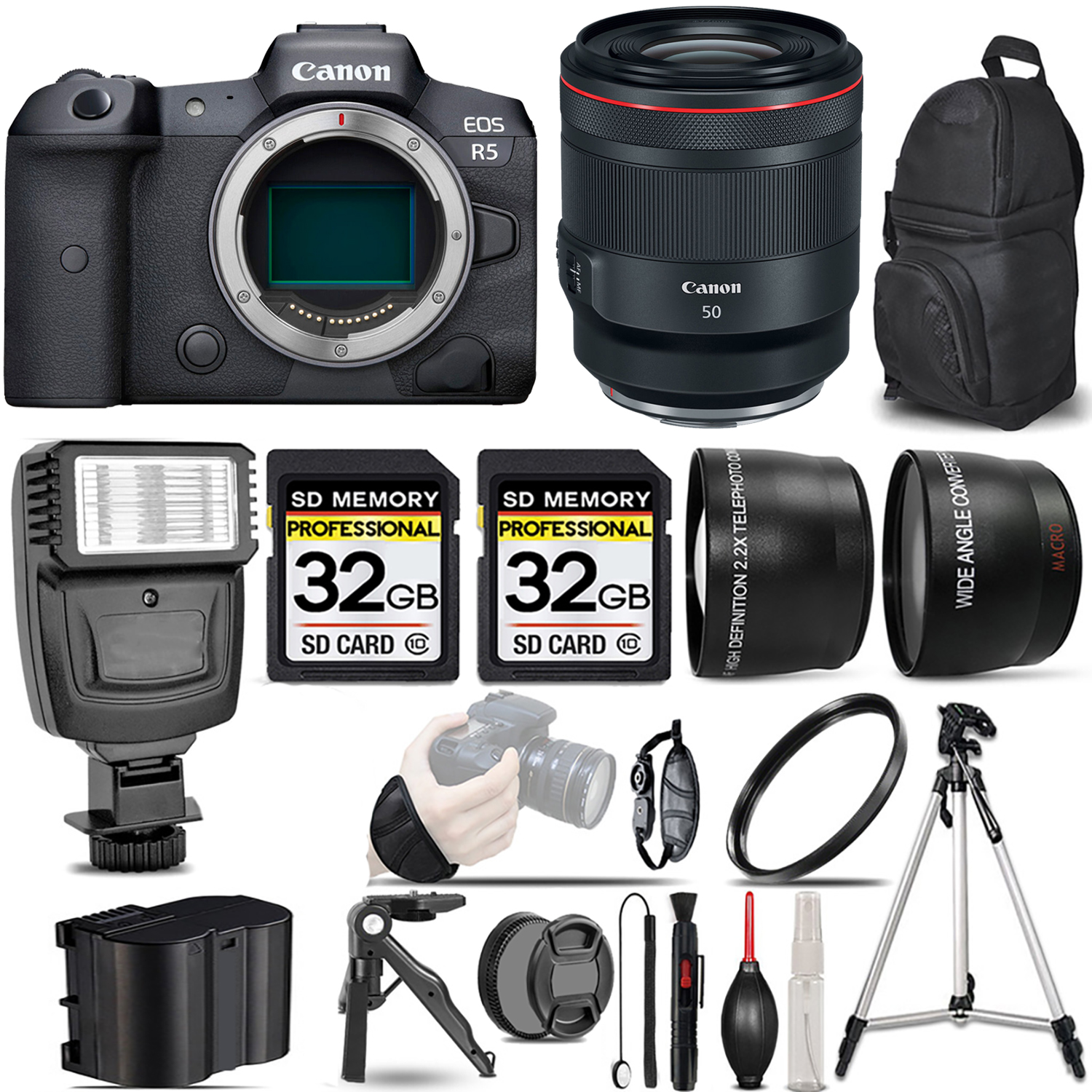 EOS R5 Mirrorless Camera + 50mm f/1.2 L USM Lens + Flash + 64GB - Kit *FREE SHIPPING*