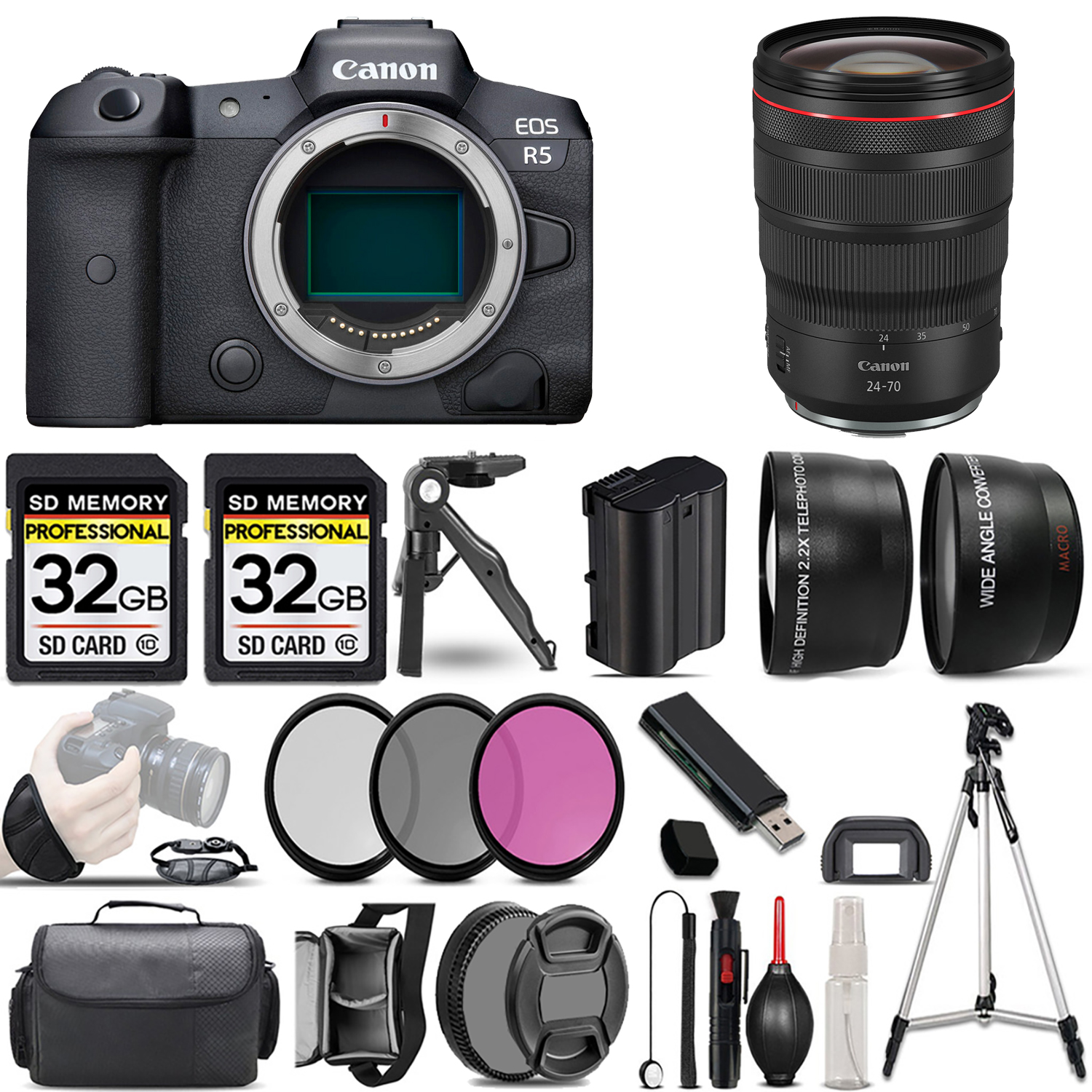 EOS R5 Mirrorless Camera + 24-70mm f/2.8 L IS USM Lens + 3 Piece Filter Set + 64GB *FREE SHIPPING*
