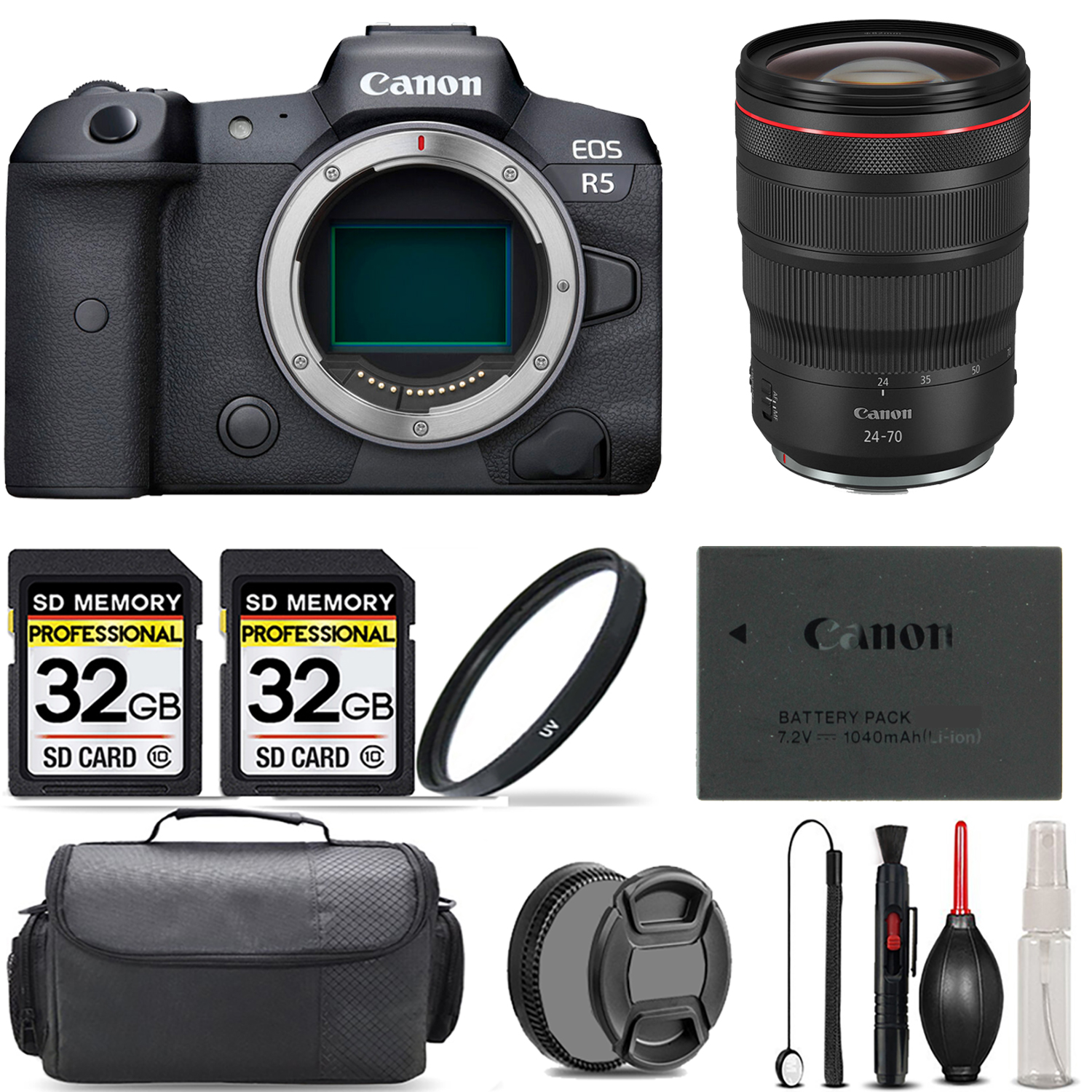 EOS R5 Camera + 24-70mm L IS USM Lens + UV Filter + 64GB + Bag & More! *FREE SHIPPING*