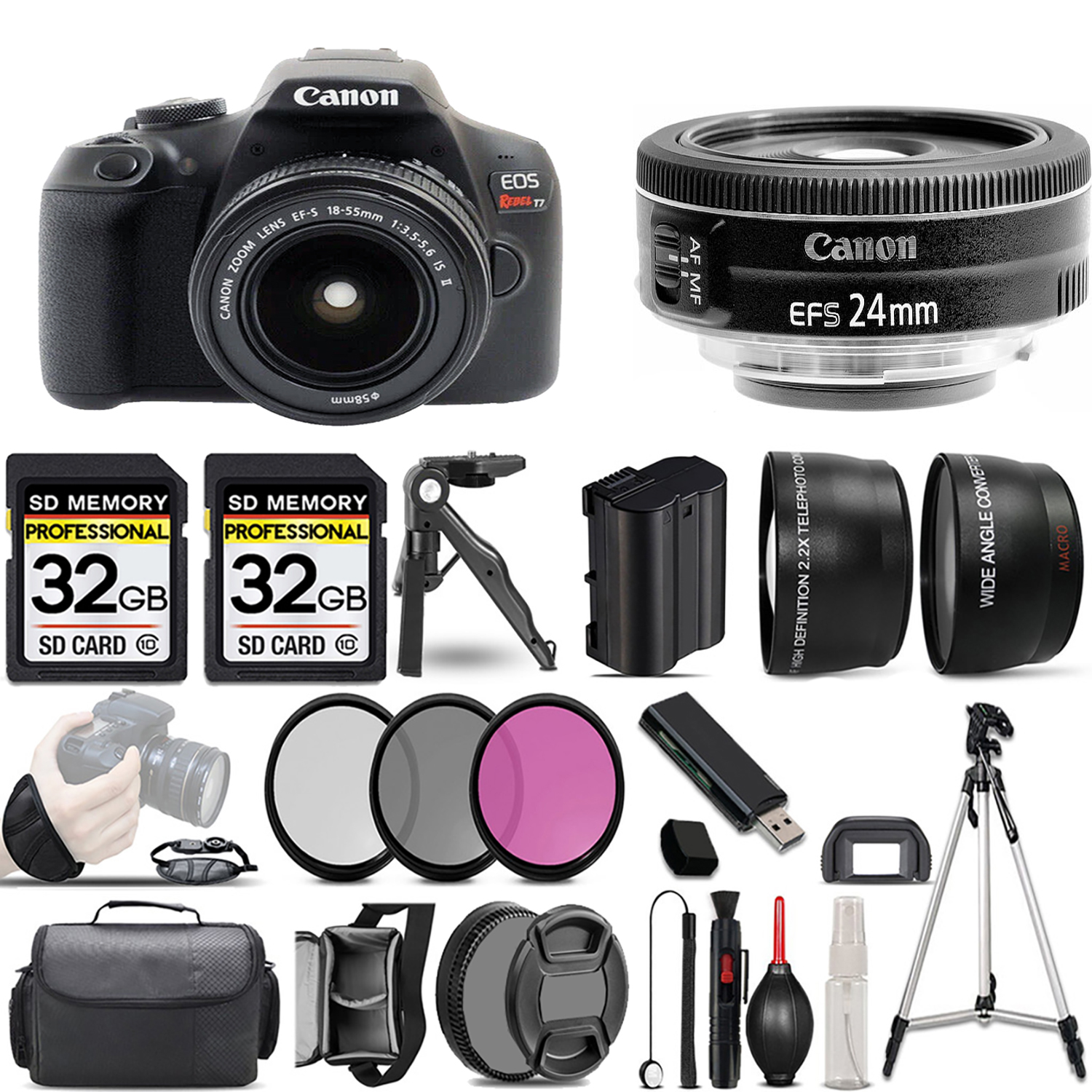 EOS Rebel T7 with 18-55mm Lens + 24mm f/2.8 STM Lens + 3 Piece Filter Set + 64GB *FREE SHIPPING*