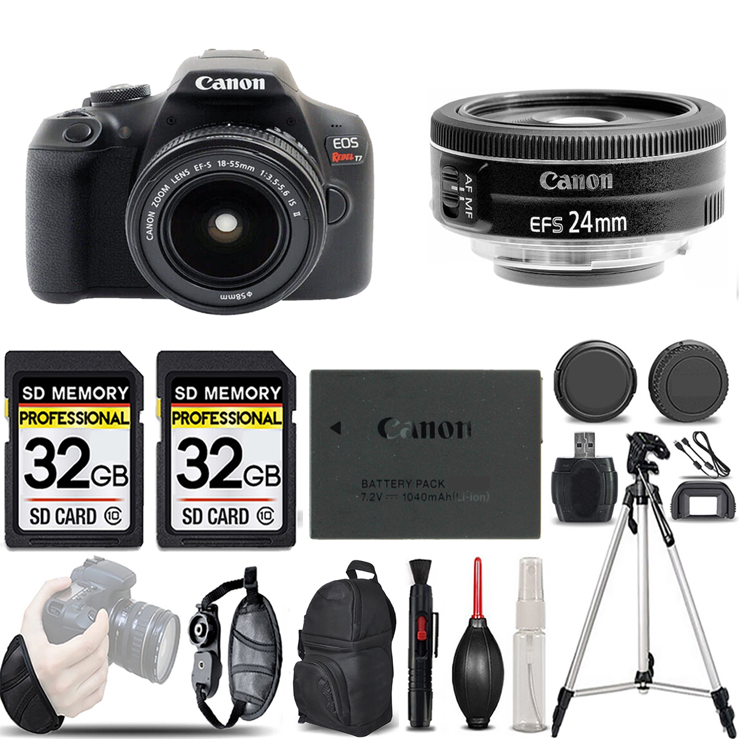 EOS Rebel T7 with 18-55mm Lens + 24mm f/2.8 STM Lens - LOADED KIT *FREE SHIPPING*