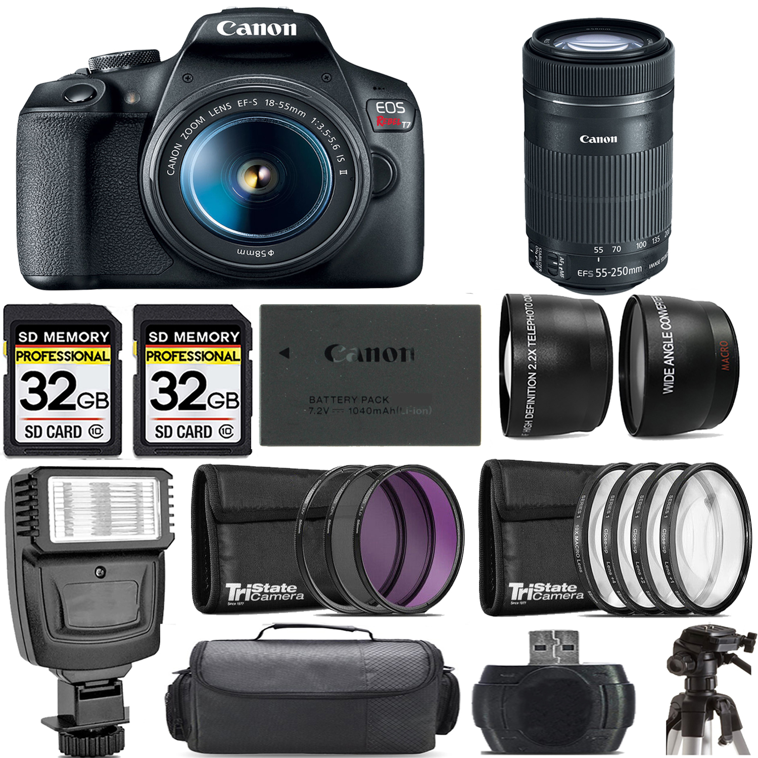 EOS Rebel T7 with 18-55mm Lens + 55-250mm f/4-5.6 IS STM Lens + Flash - Kit *FREE SHIPPING*