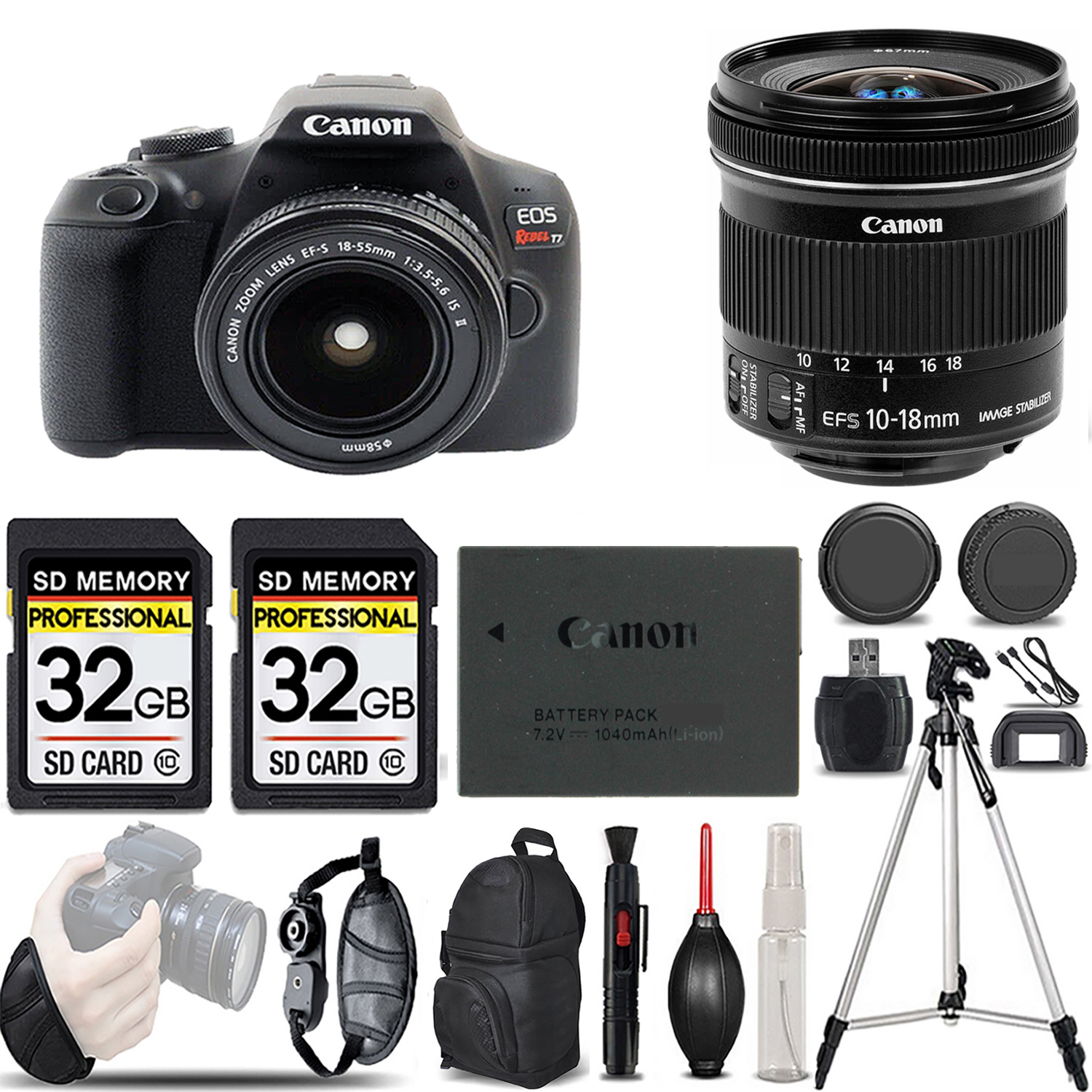 EOS Rebel T7 with 18-55mm Lens + 10-18mm f/4.5-5.6 IS STM Lens - LOADED KIT *FREE SHIPPING*