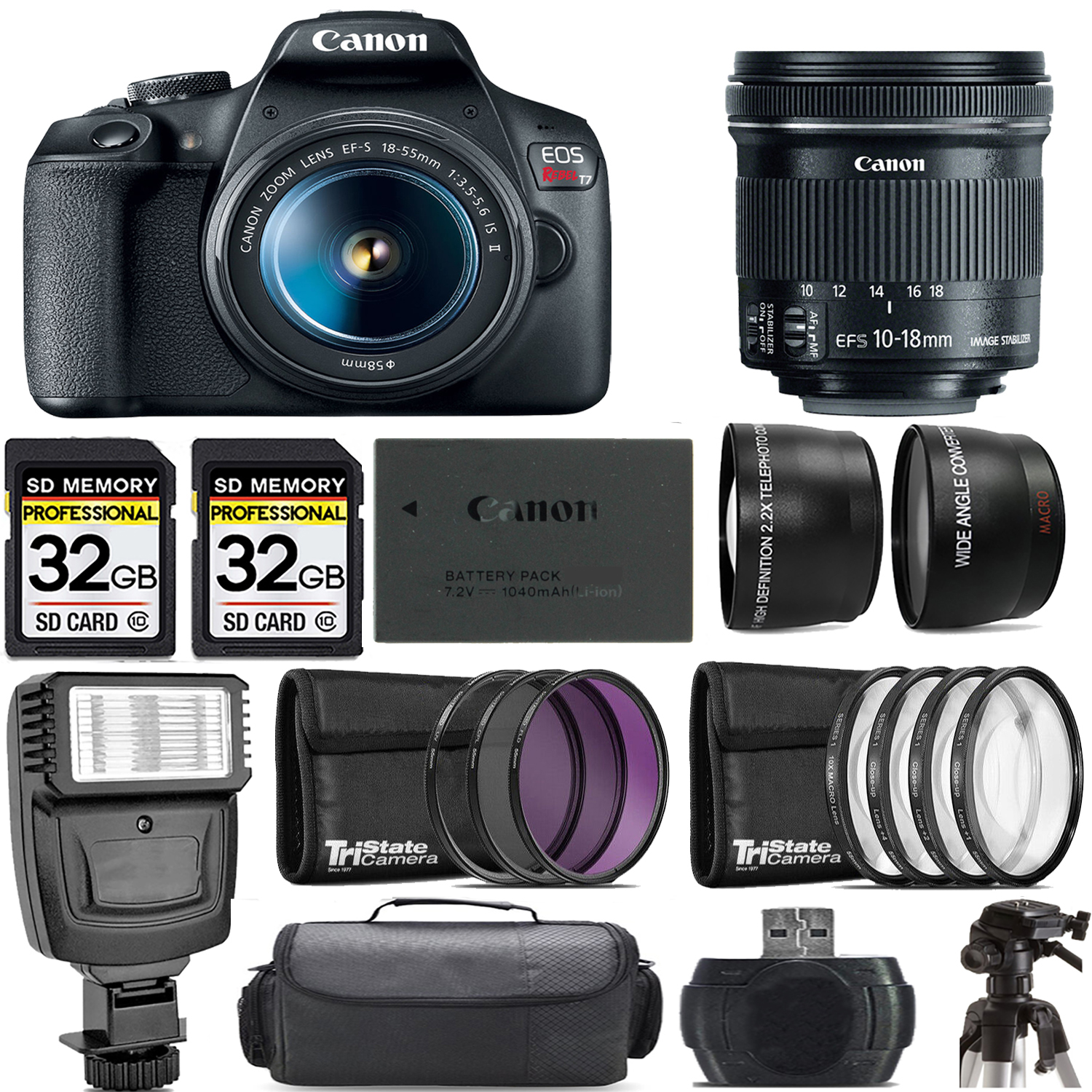 EOS Rebel T7 with 18-55mm Lens + 10-18mm f/4.5-5.6 IS STM Lens + Flash - Kit *FREE SHIPPING*