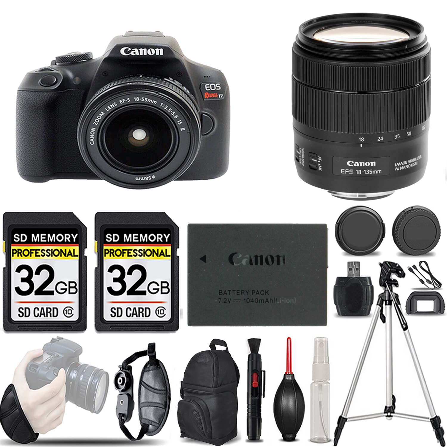 EOS Rebel T7 with 18-55mm Lens + 18-135mm f/3.5-5.6 IS USM Lens - LOADED KIT *FREE SHIPPING*