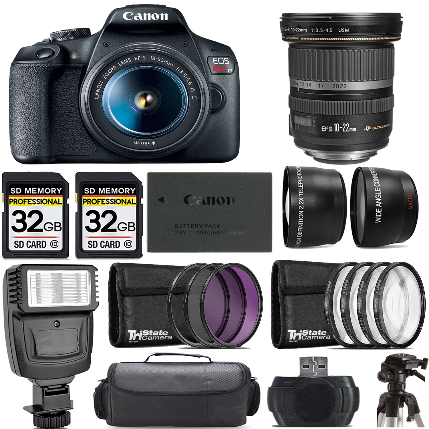EOS Rebel T7 with 18-55mm Lens + 10-22mm f/3.5- 4.5 USM Lens + Flash - Kit *FREE SHIPPING*
