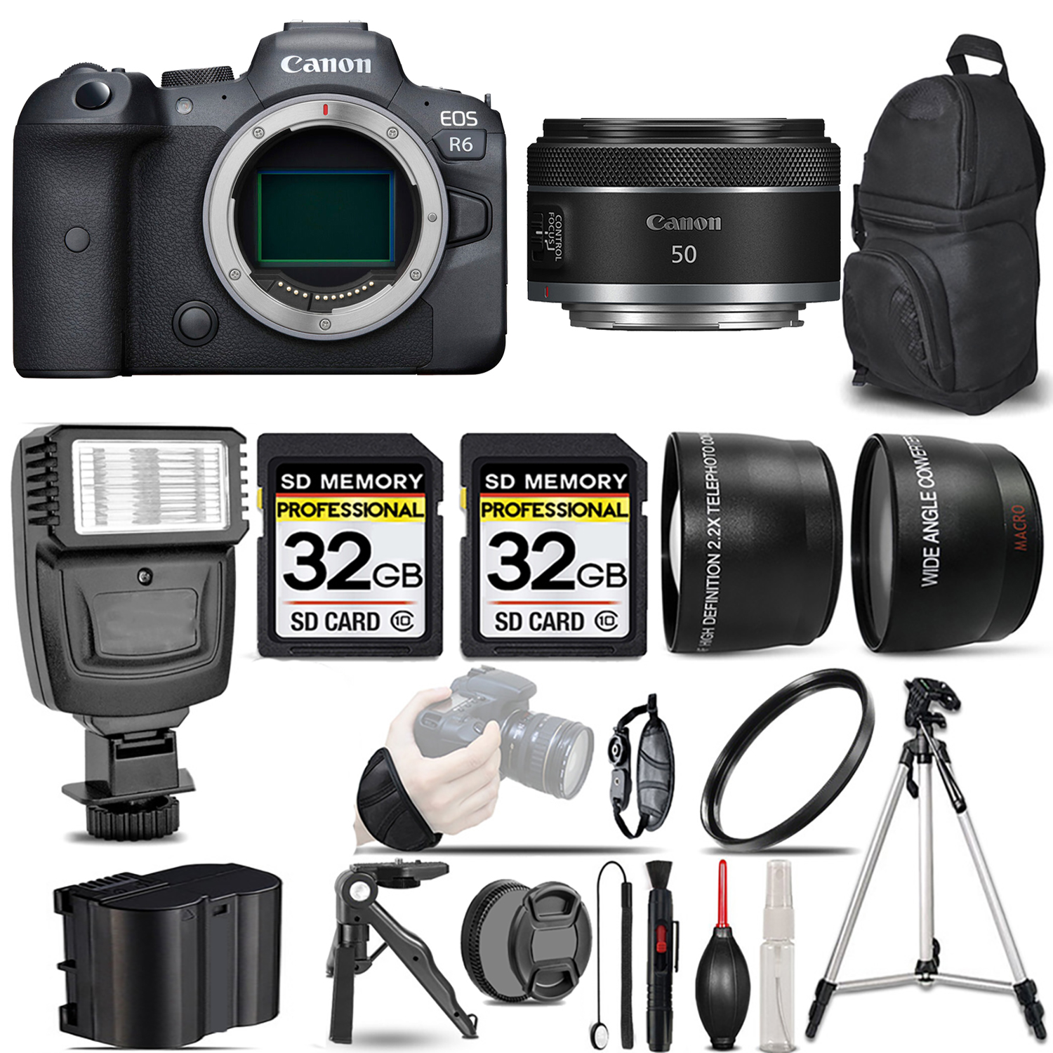 EOS R6 Mirrorless Camera + 50mm f/1.8 STM Lens + Flash + 64GB - Kit *FREE SHIPPING*