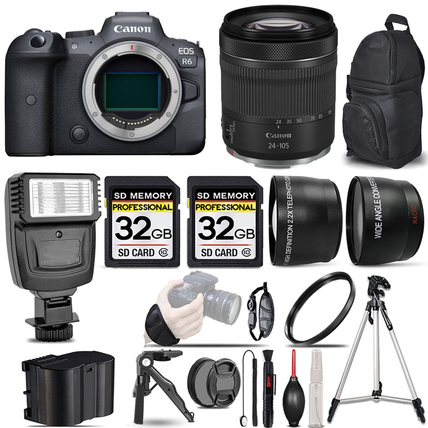 EOS R6 Mirrorless Camera + 24-105mm f/4-7.1 IS STM Lens + Flash + 64GB - Kit *FREE SHIPPING*