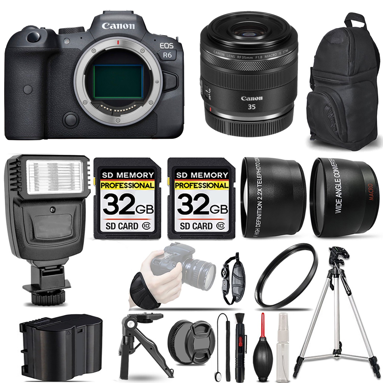 EOS R6 Mirrorless Camera + 35mm f/1.8 IS Macro STM Lens + Flash + 64GB - Kit *FREE SHIPPING*
