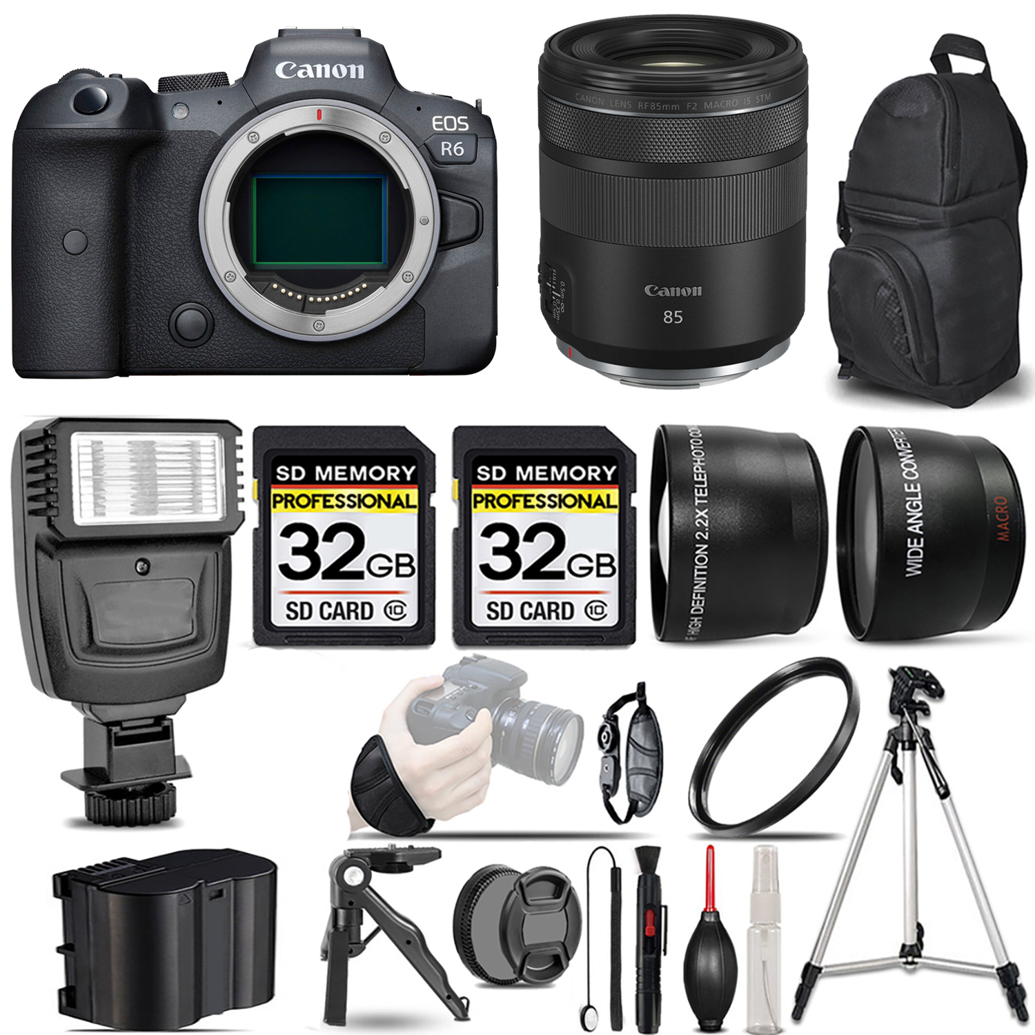 EOS R6 Mirrorless Camera + 85mm f/2 Macro IS STM Lens + Flash + 64GB - Kit *FREE SHIPPING*