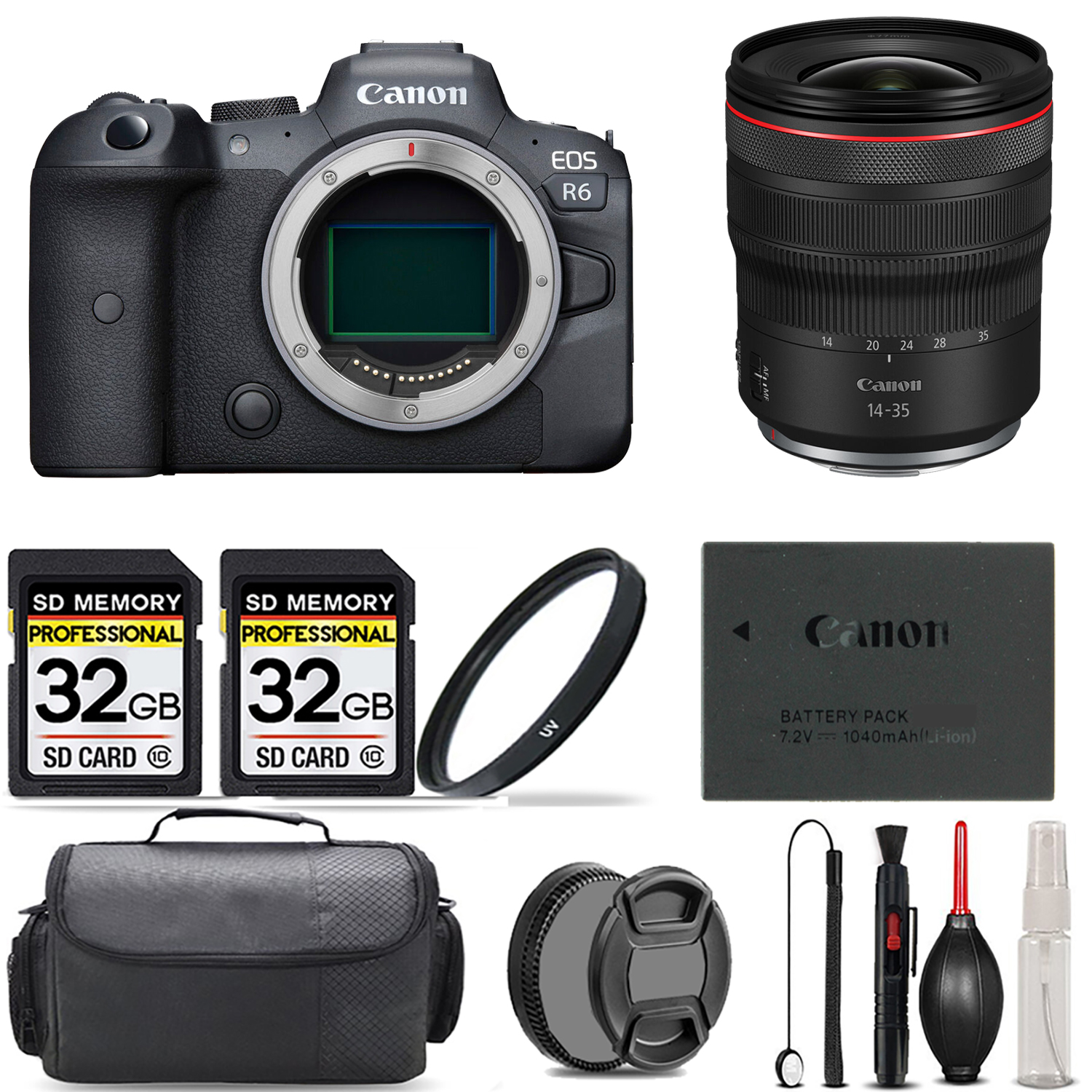 EOS R6 Camera + 14- 35mm L IS USM Lens + UV Filter + 64GB + Bag & More! *FREE SHIPPING*