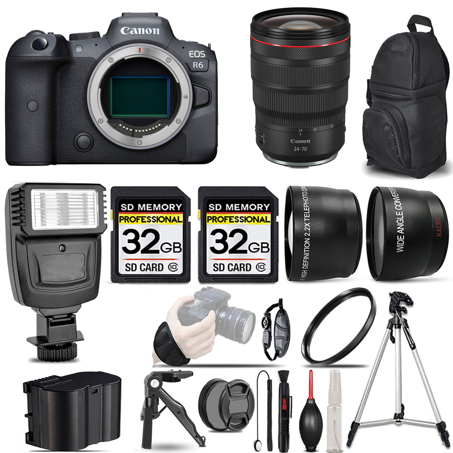 EOS R6 Mirrorless Camera + 24-70mm f/2.8 L IS USM Lens + Flash + 64GB - Kit *FREE SHIPPING*