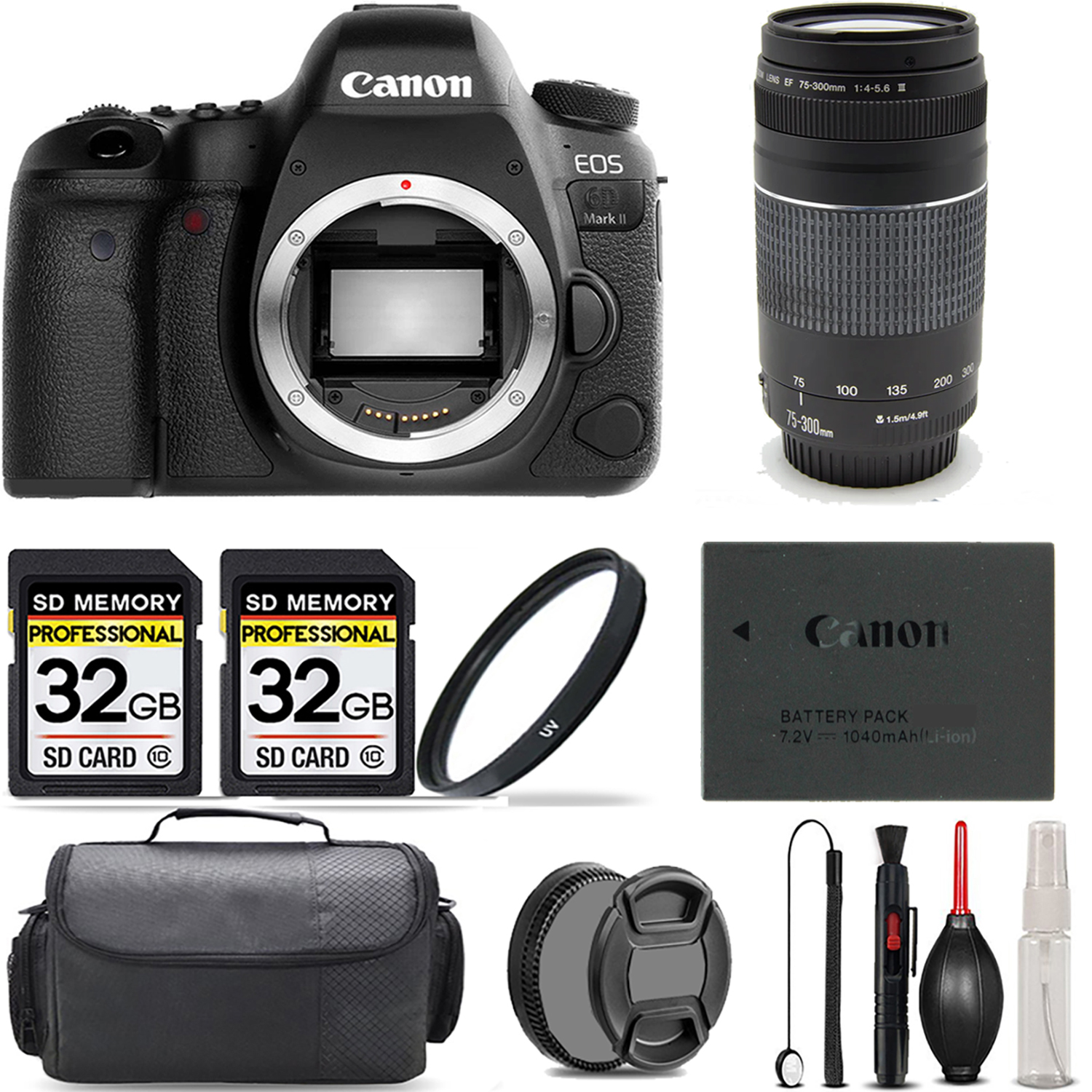 EOS 6D Mark II Camera + 75-300mm Lens + UV Filter + 64GB + Bag & More! *FREE SHIPPING*
