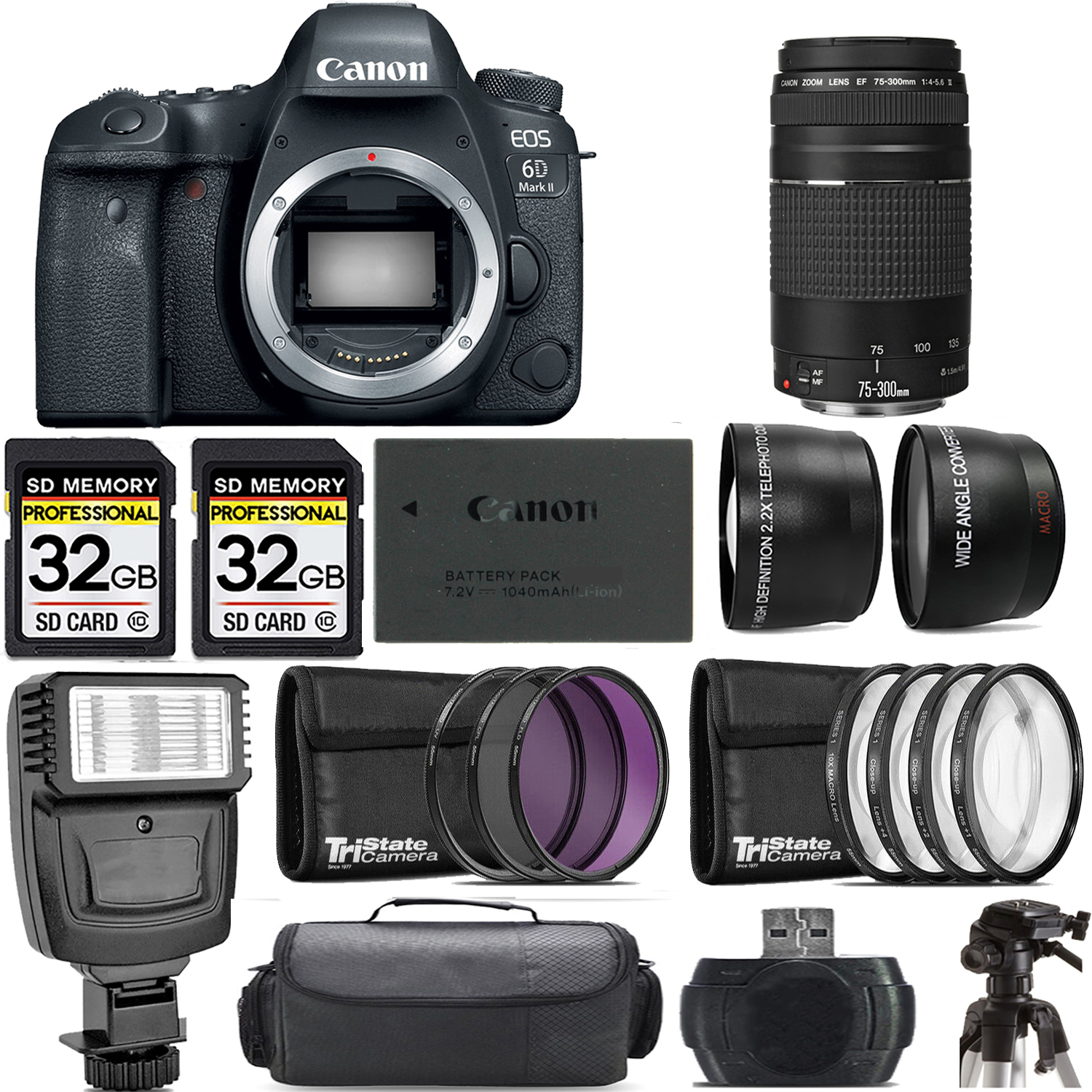 EOS 6D Mark II DSLR Camera + 75- 300mm f/4-5.6 III Lens + Flash - Kit *FREE SHIPPING*