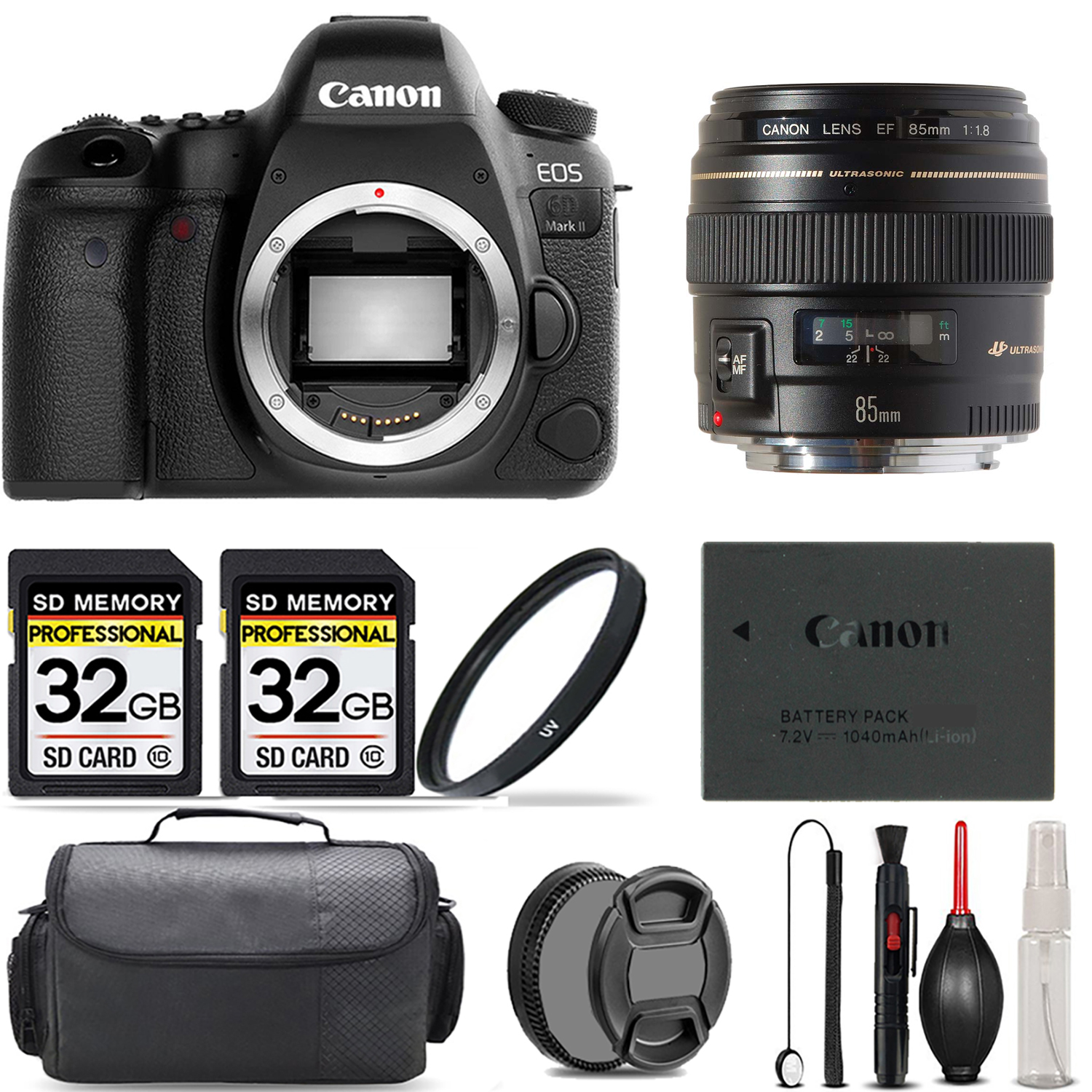 EOS 6D Mark II Camera + 85mm f/1.8 USM Lens + UV Filter +64GB +Bag & More! *FREE SHIPPING*