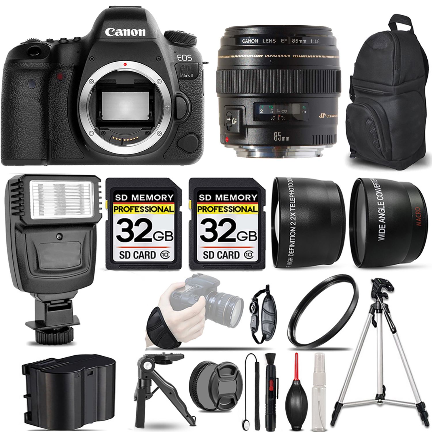 EOS 6D Mark II DSLR Camera +85mm f/1.8 USM Lens +Flash +64GB- Kit *FREE SHIPPING*